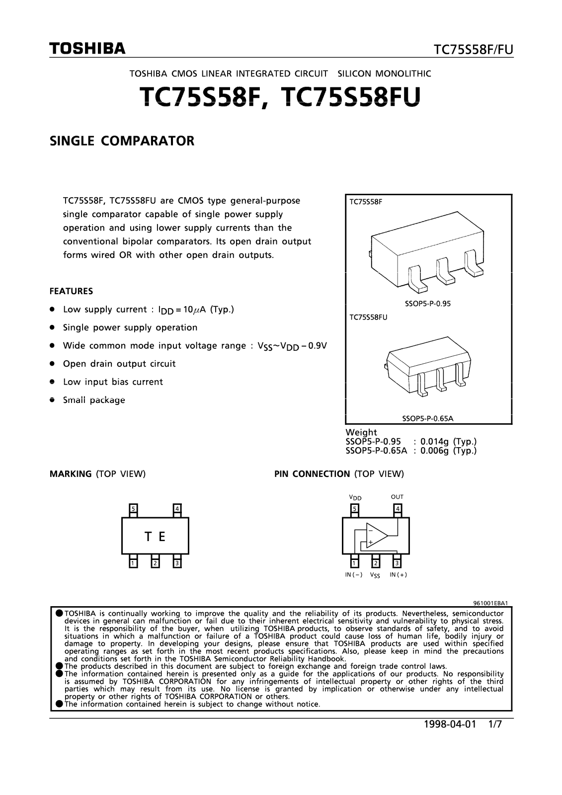 Toshiba TC75S58FU Datasheet