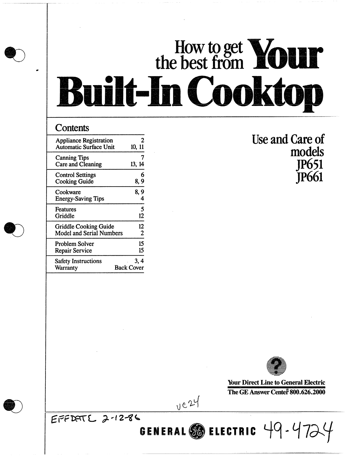 GE JP651, JP661 User Manual - ManualMachine.com