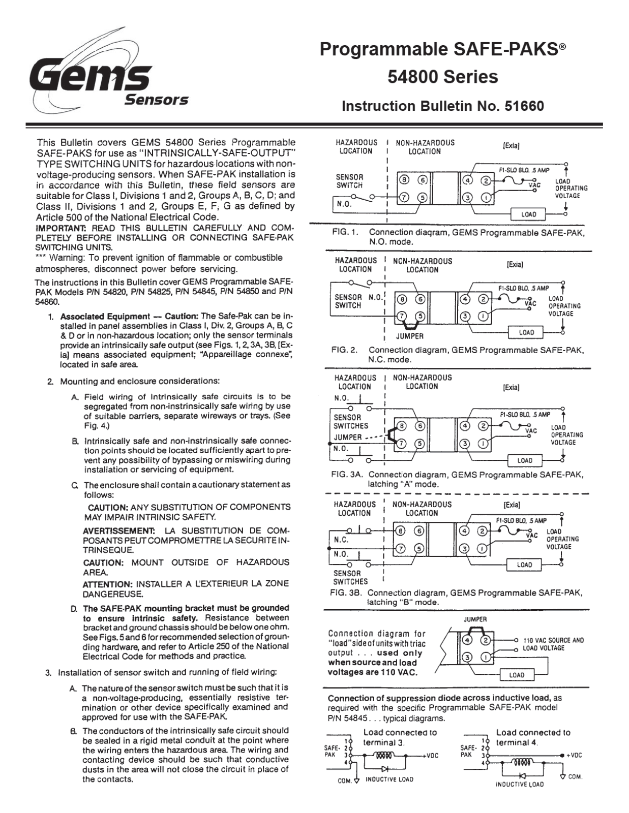 Gems Sensors & Controls 54800 Series Instruction Bulletin