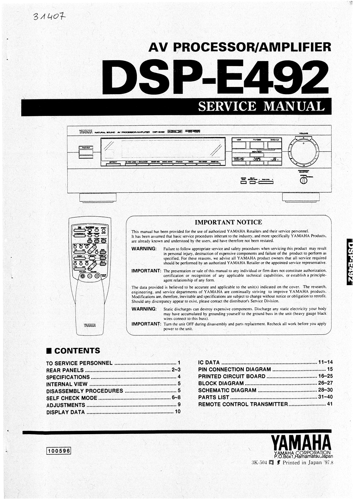 Yamaha DSP-E492 Schematic