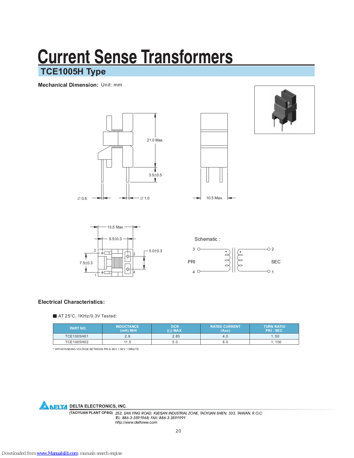 Delta Electronics TCE1005H, TCE1005H01, TCE1005H02 Specification