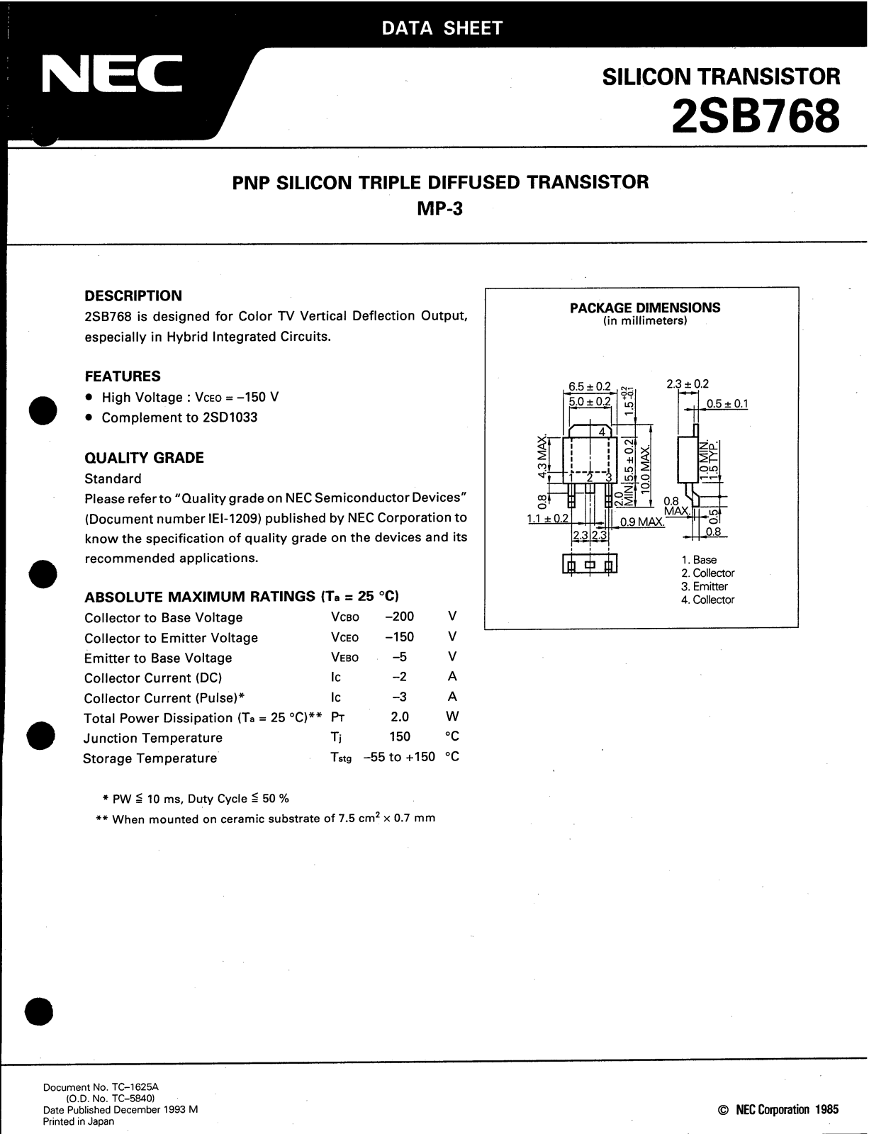 NEC 2SB768 Datasheet