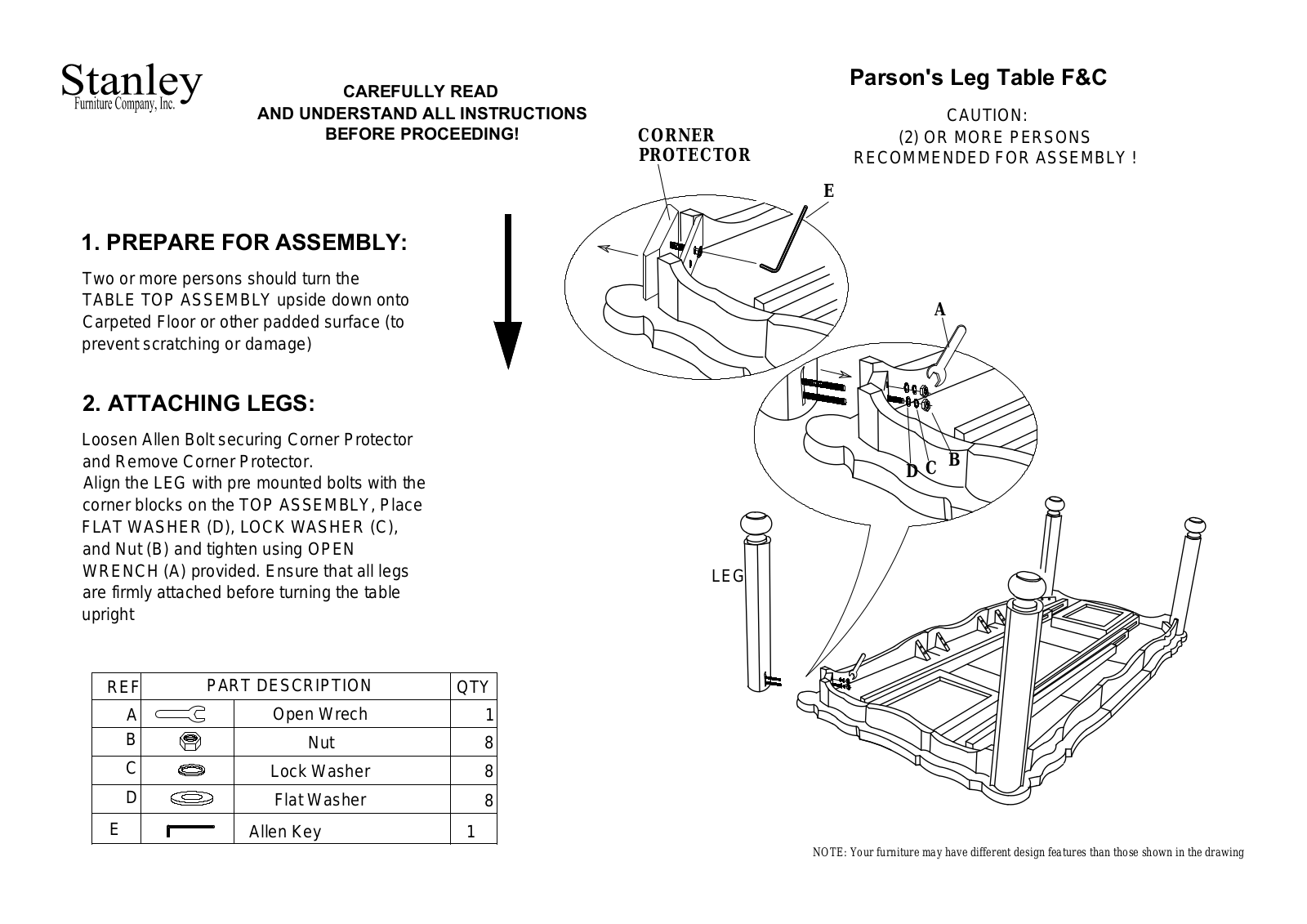 Stanley PARSONS LEG TABLE F&C Assembly Instruction - ManualMachine.com