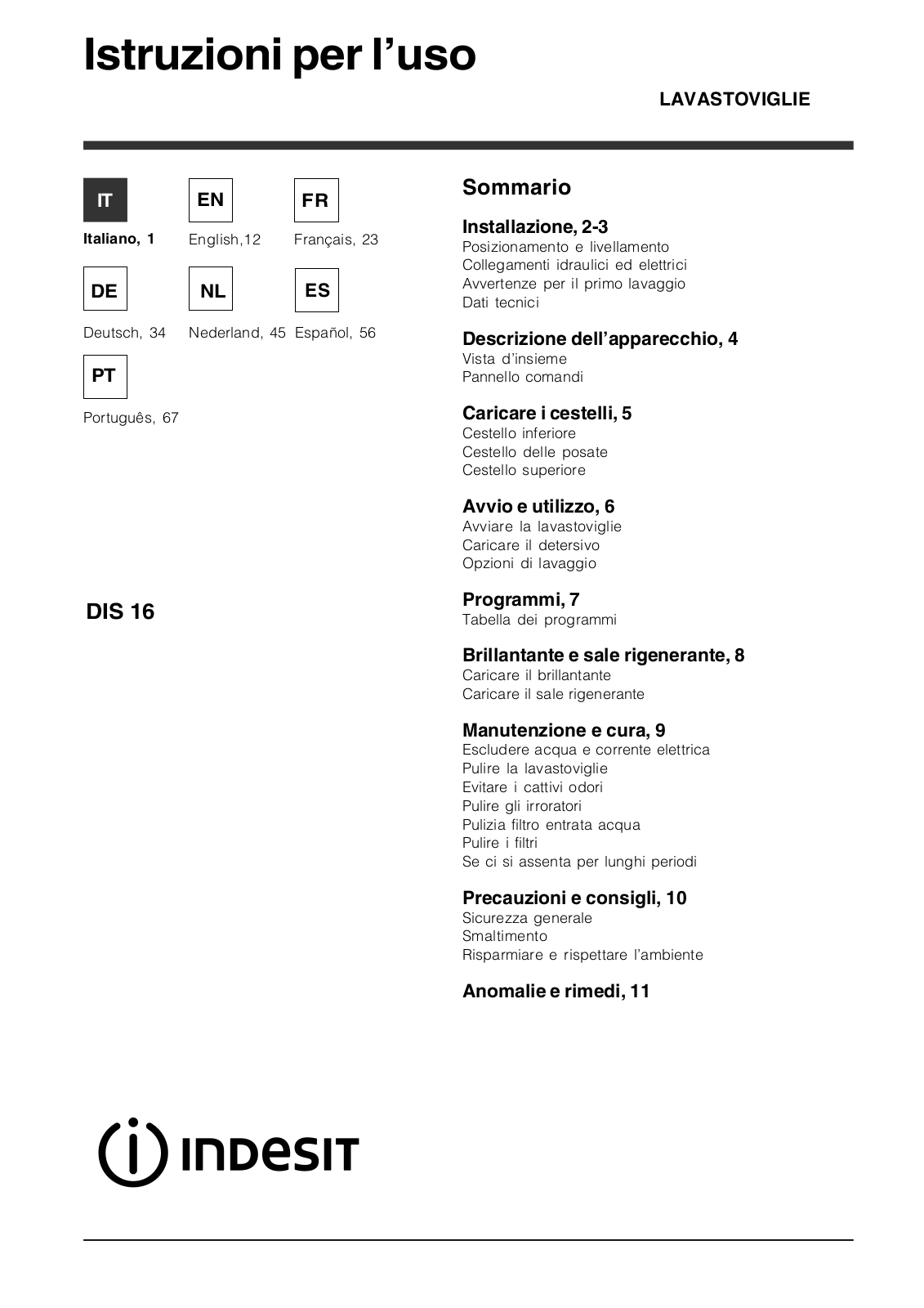 Indesit DIS 16 User Manual