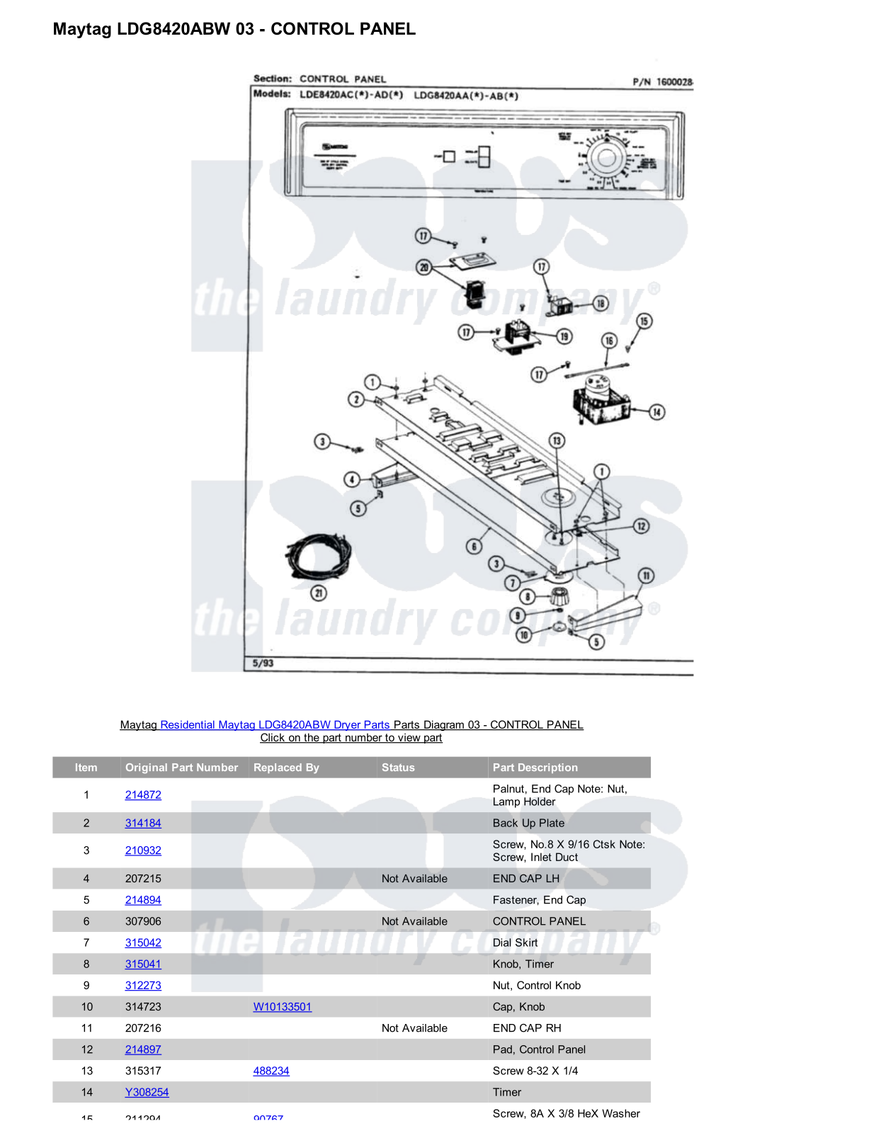 Maytag LDG8420ABW Parts Diagram