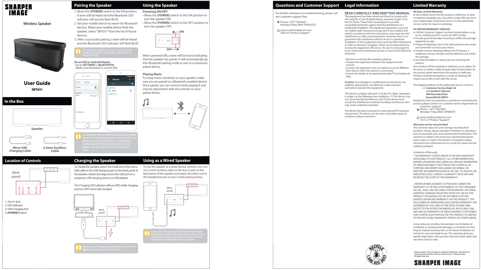 Sharper image SBT631 User Manual