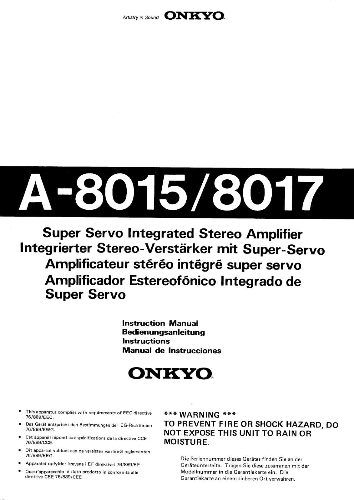 Onkyo A-8017, A-8015 Owners Manual