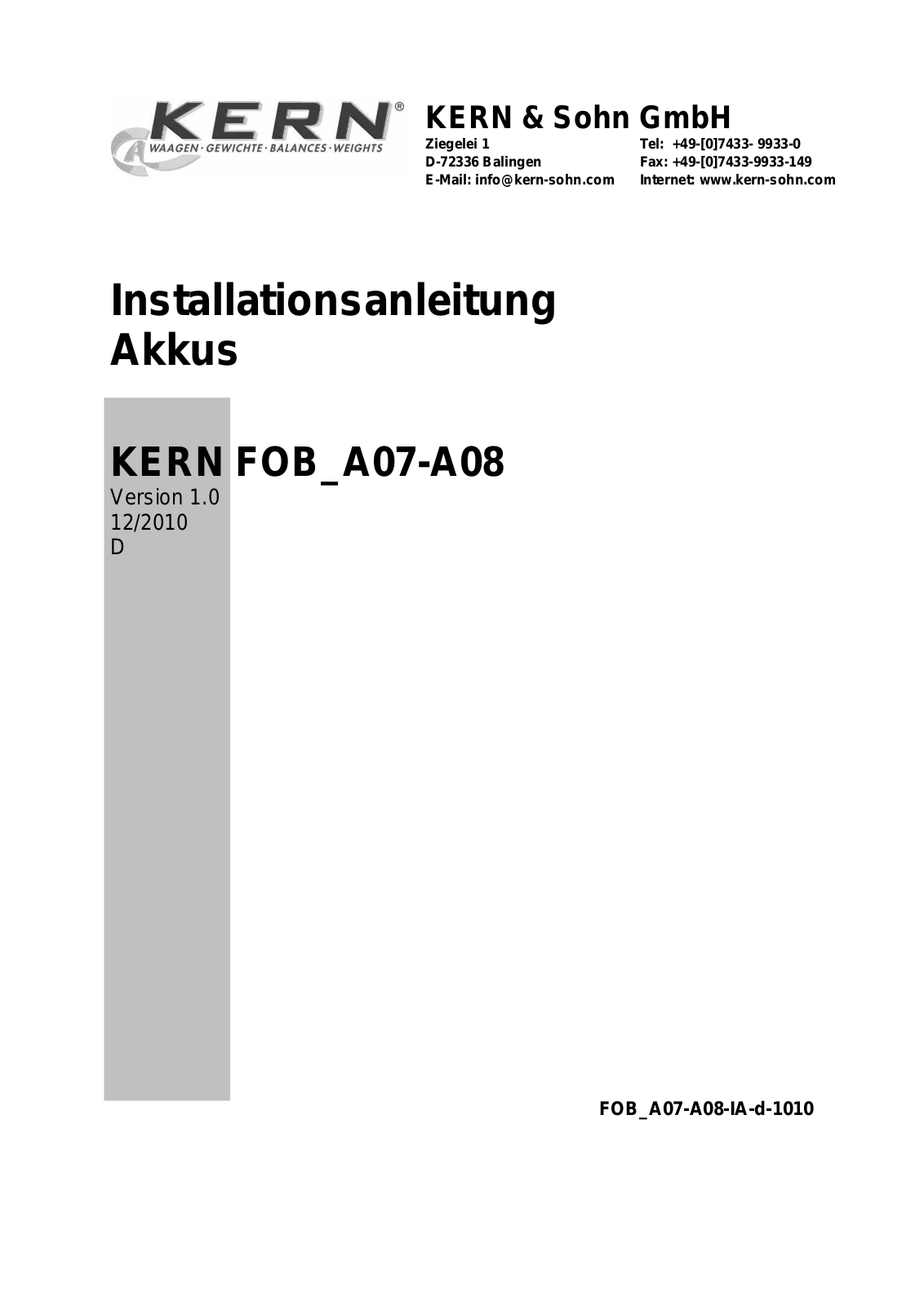 Kern FOB-A08, FOB-A07 User guide