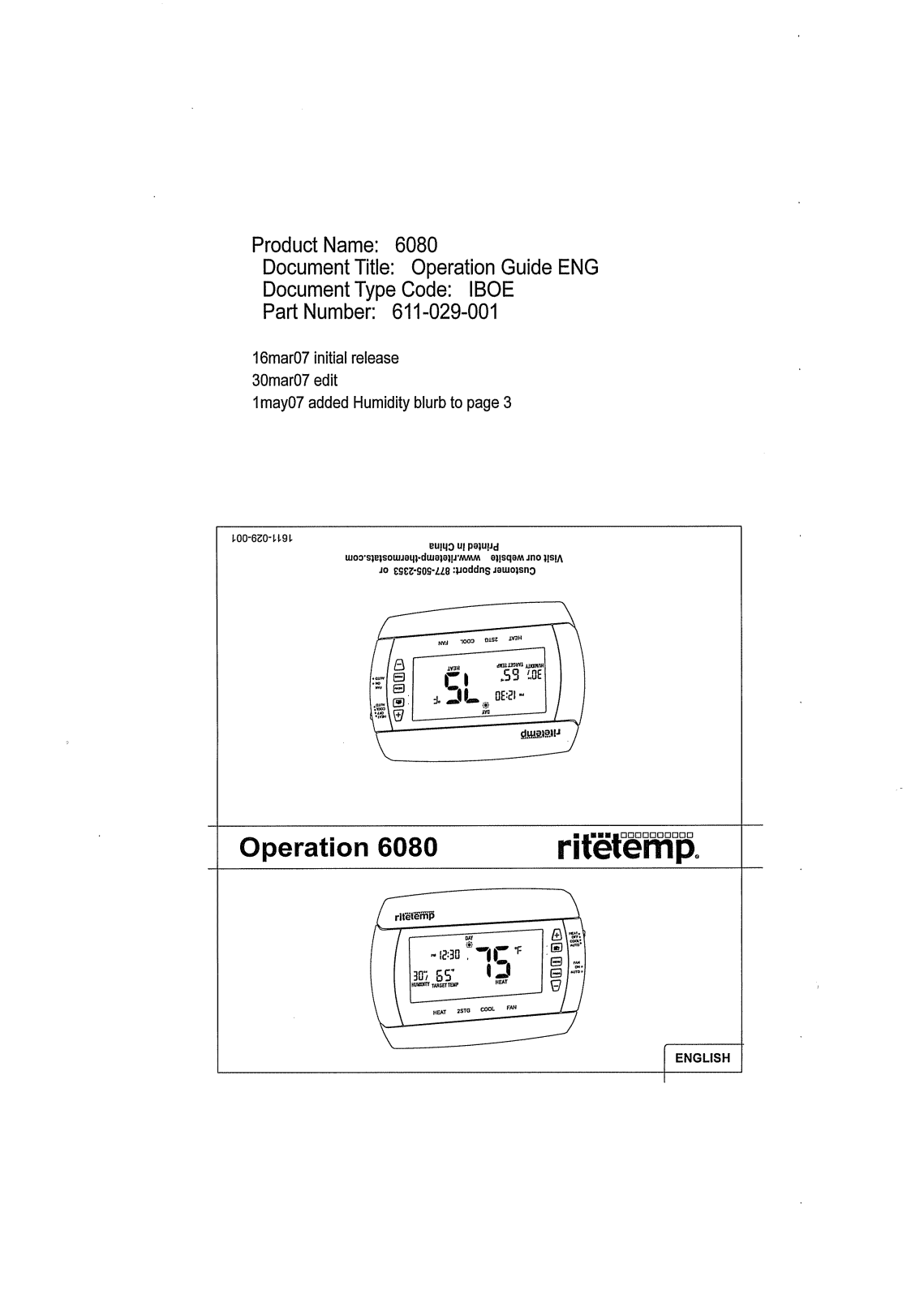 Radio Thermostat of America 6080TX User Manual