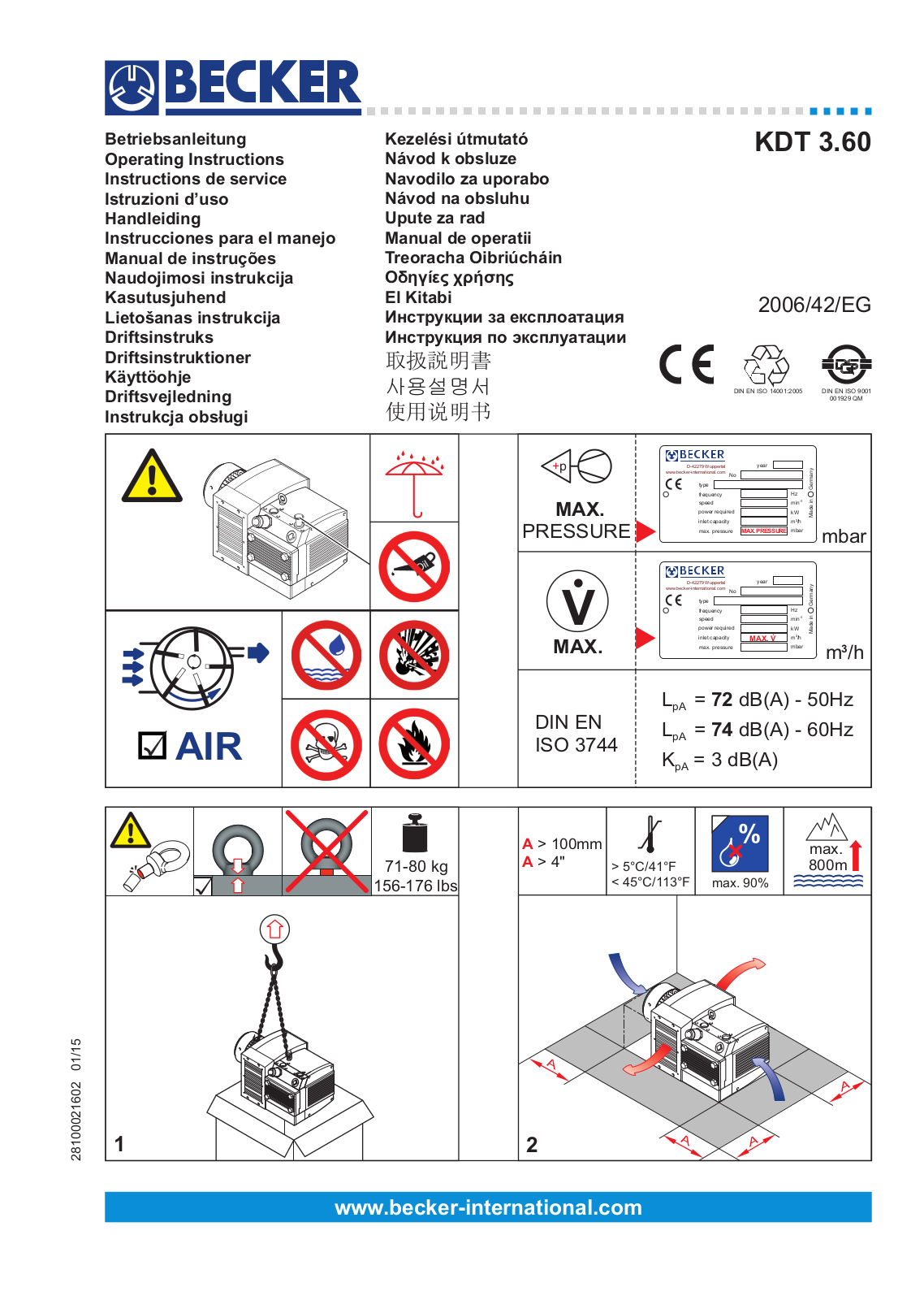 Becker KDT 3.60 Operating Instructions Manual