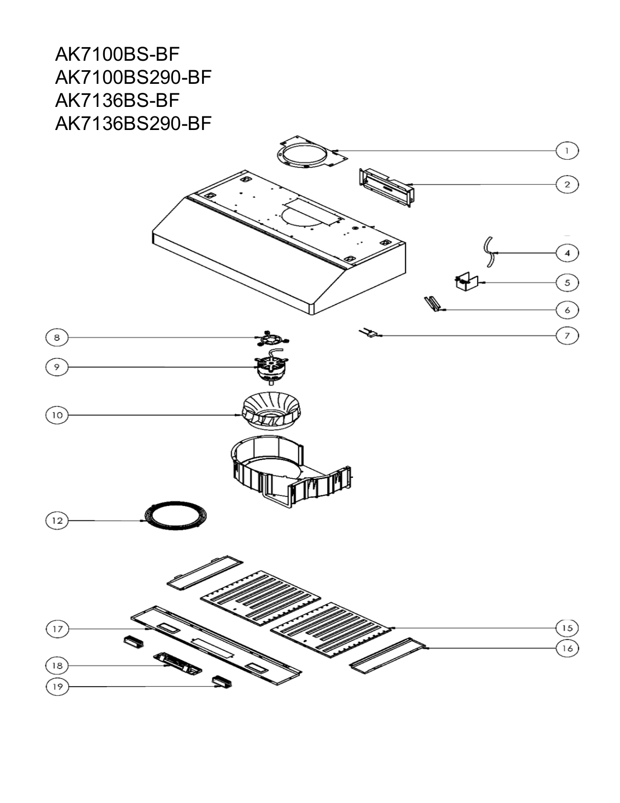 Zephyr AK7100BS-BF, AK7100BS290-BF, AK7136BS-BF, AK7136BS290-BF Parts Guide