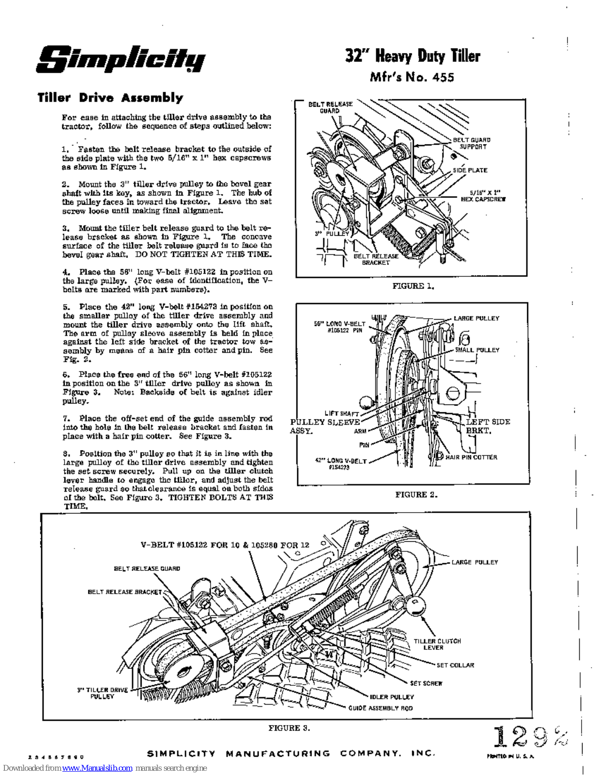 Simplicity 455 Assembly Instructions Manual