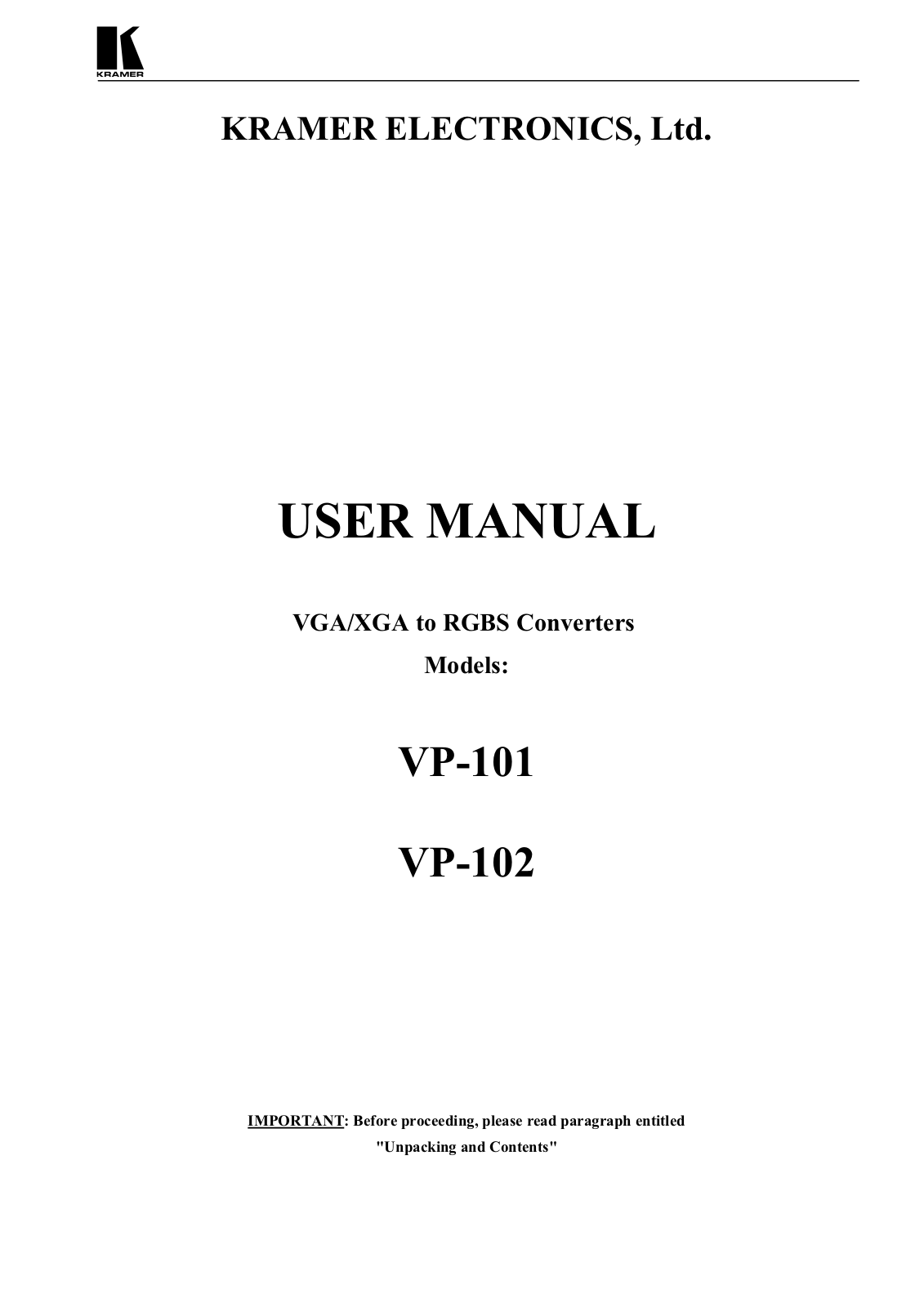 Kramer VP-101 User manual - ManualMachine.com