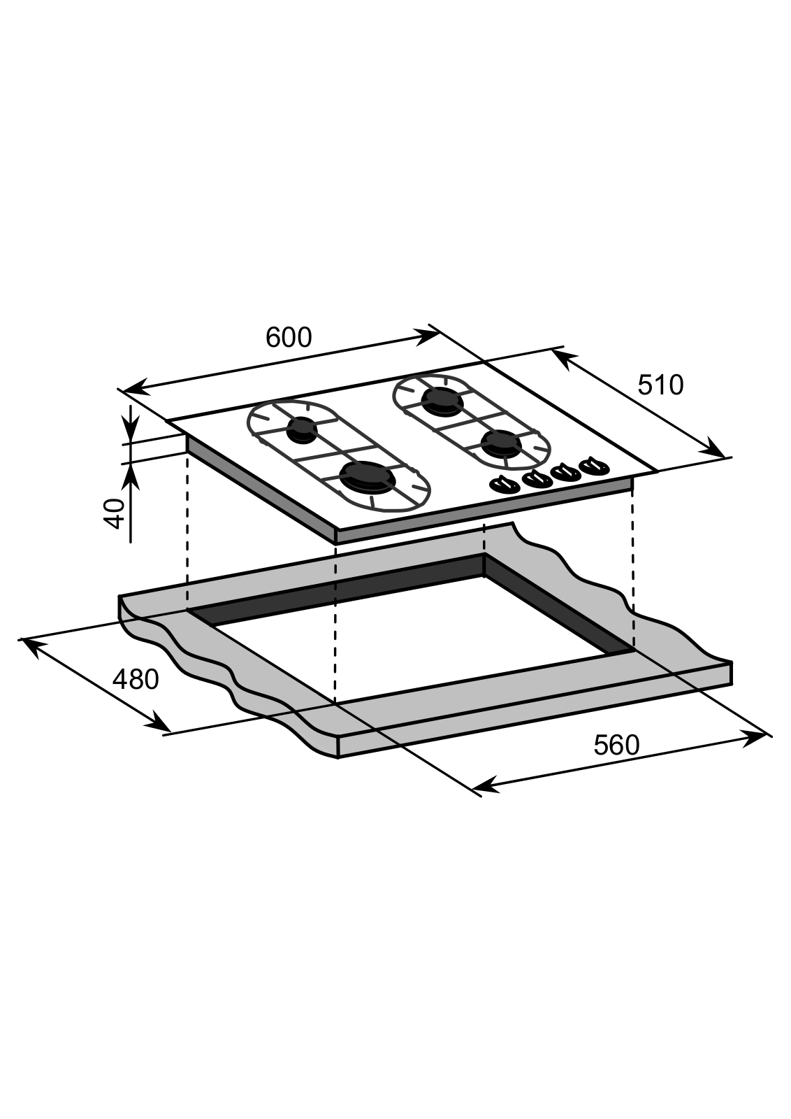 Baumatic BGG64W Technical Drawing