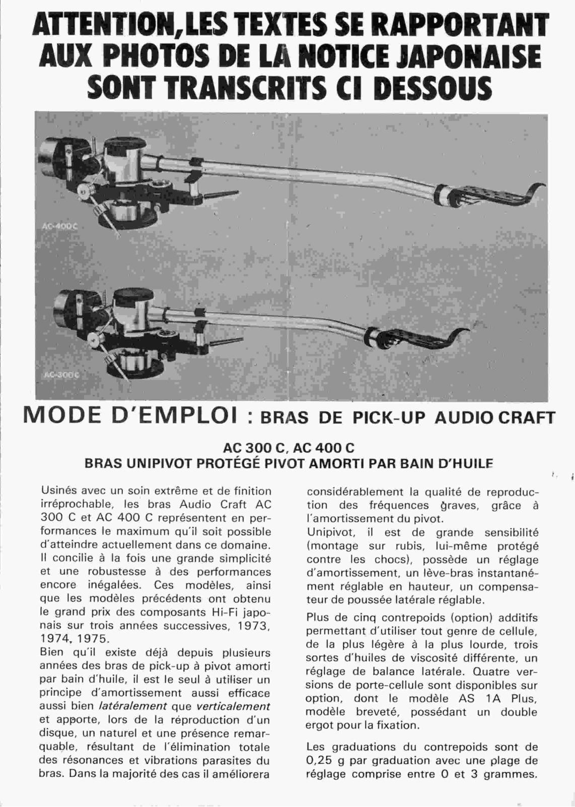 AudioCraft AC-400-C Owners manual