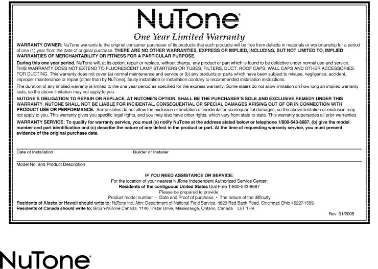 NuTone LA-52 User Manual
