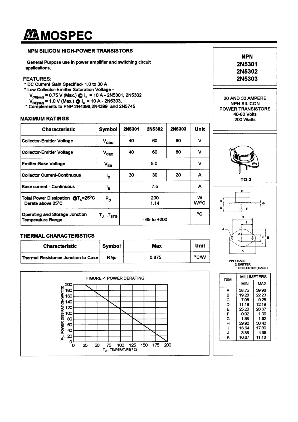 MOSPEC 2N5303, 2N5302, 2N5301 Datasheet