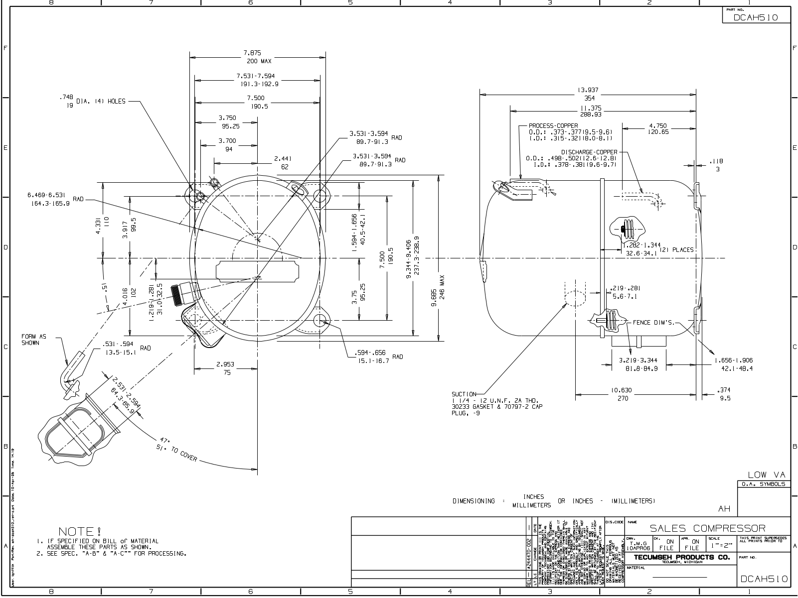 Tecumseh AHA2466AXD, AHA2445AXF, AHA2466AXF, AHA4518AXF, AHA4518AXG Drawing Data