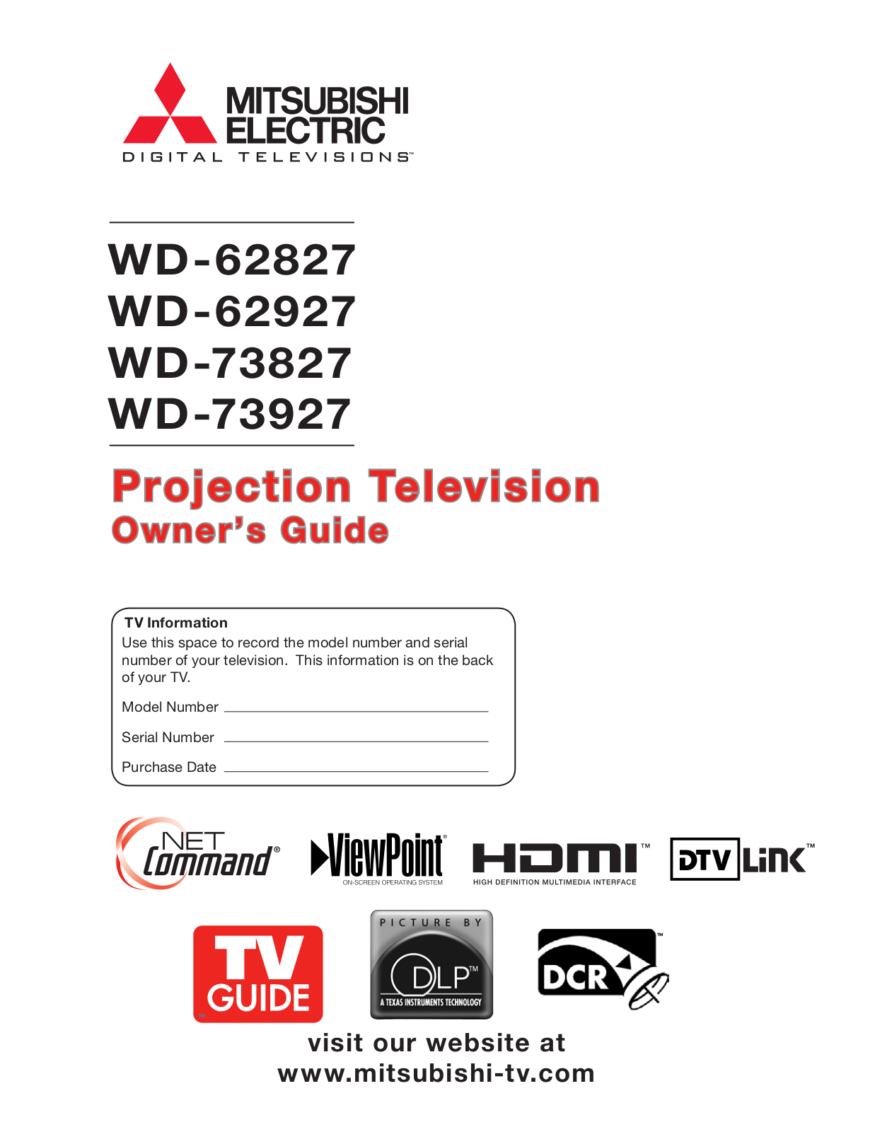 Mitsubishi Electronics WD-62827, WD-62927, WD-73827, WD-73927 User Manual