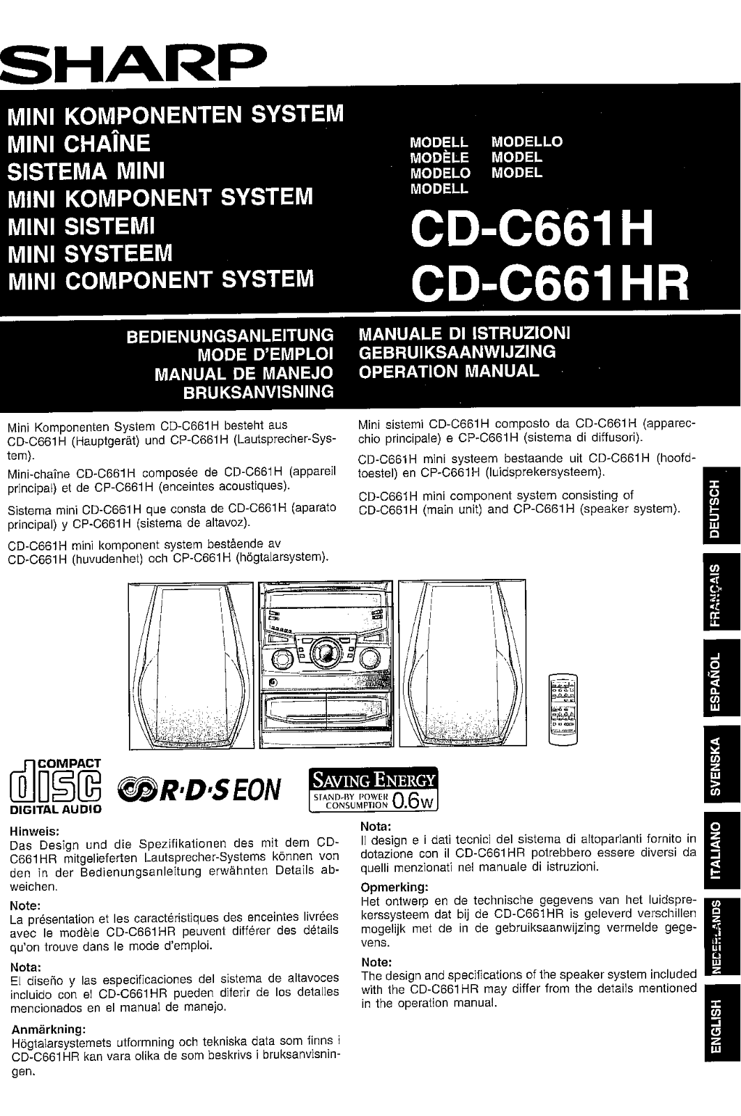 Sharp CD-C661H, CD-C661HR User Manual