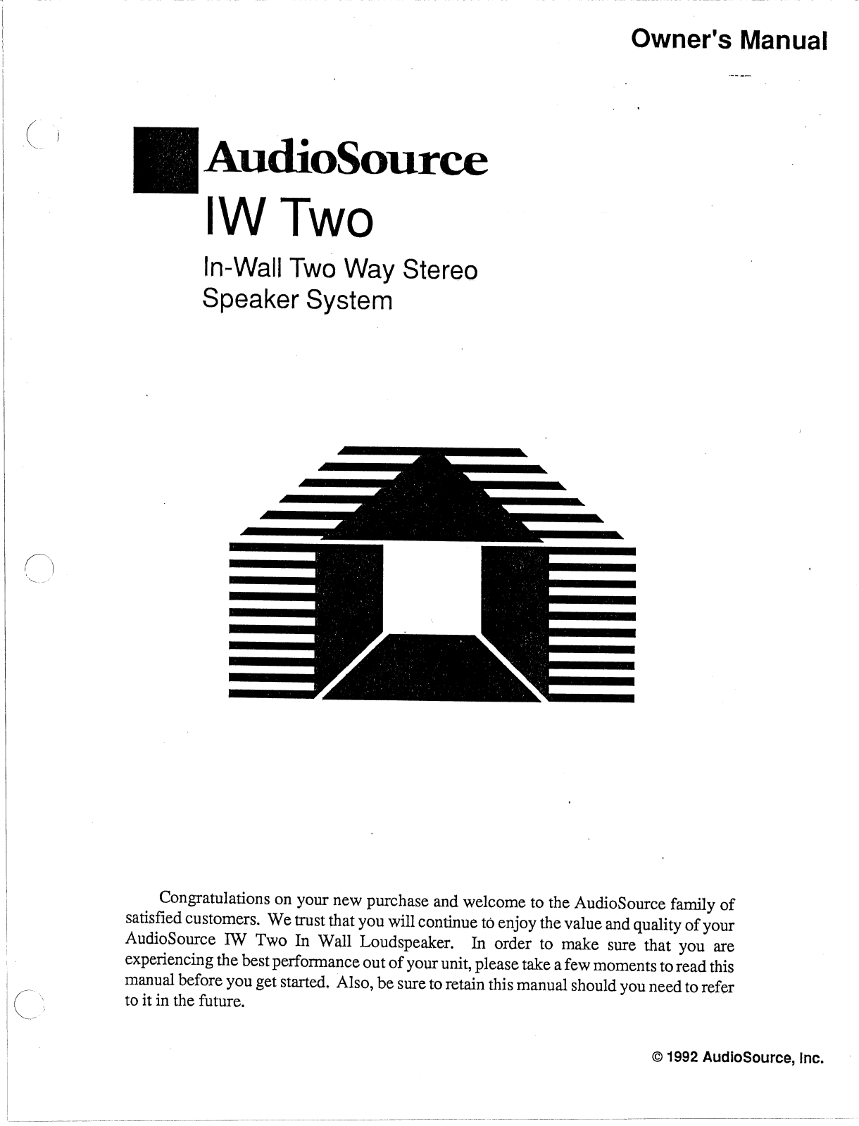 AudioSource In-Wall Two Way Stereo Speaker System, IW Two User Manual