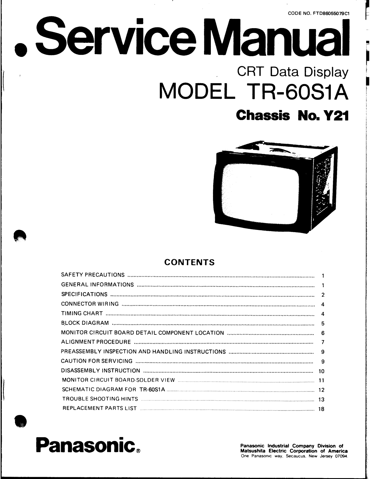 Panasonic Y21, TR-60S1A Service Manual