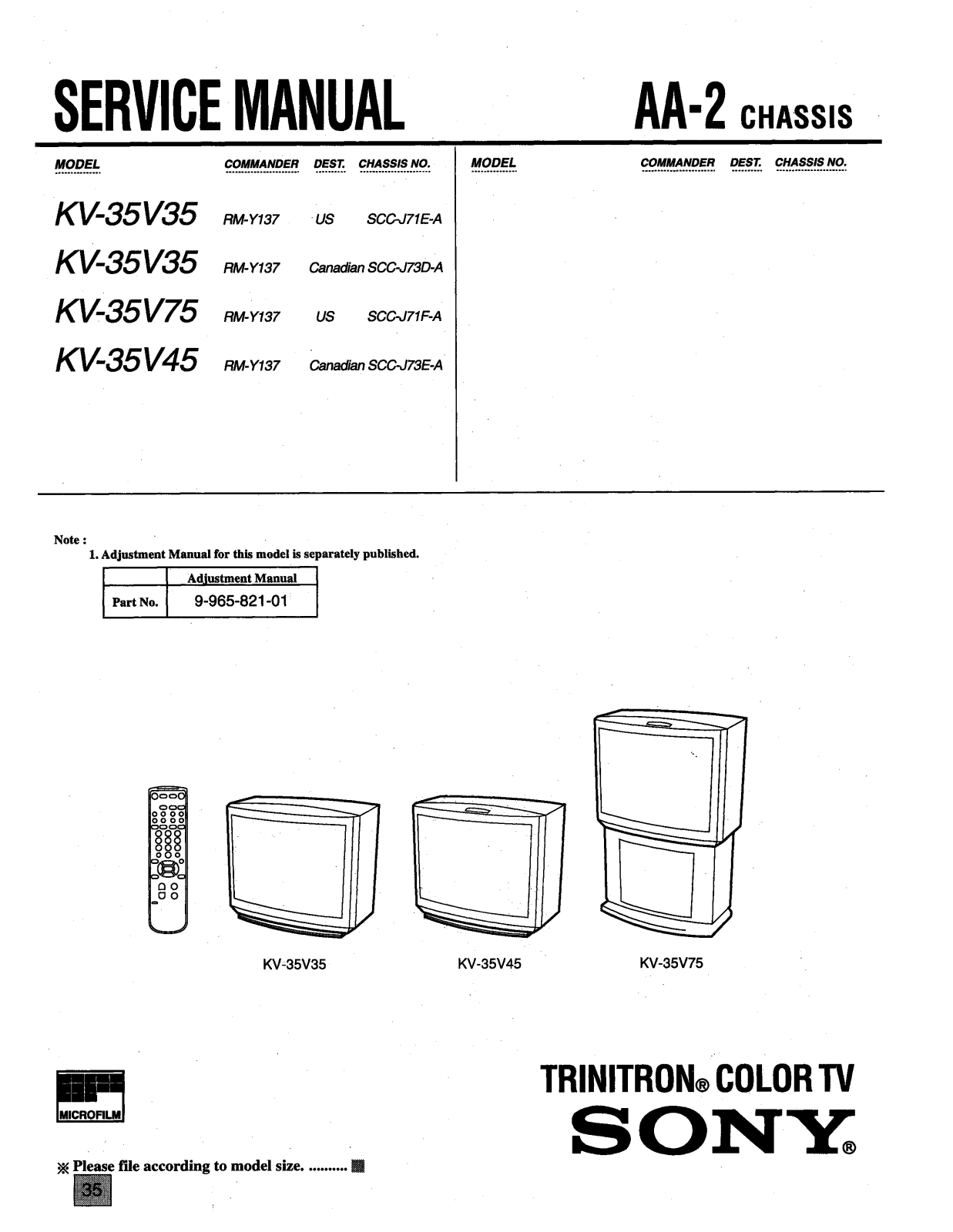 Sony KV-35V35, KV-35V75, KV-35V45 Schematic