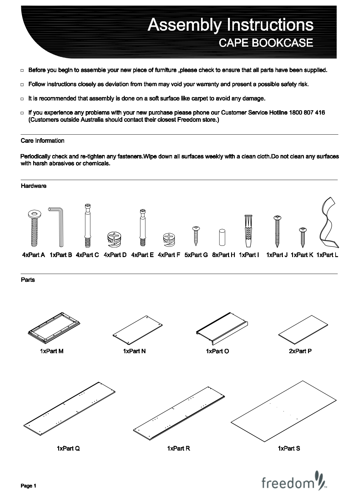 Freedom Cape Bookcase Assembly Instruction