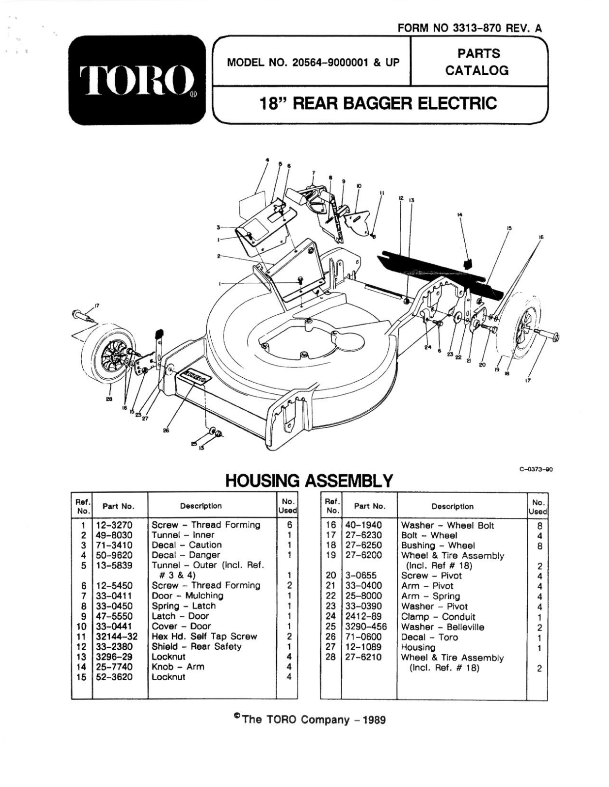 Toro 20564 Parts Catalogue