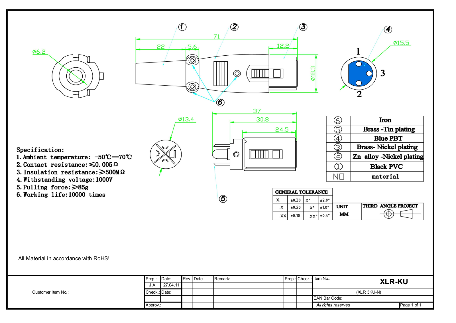 Datasheet XLR 3KU Datasheet (FREI) - ManualMachine.com