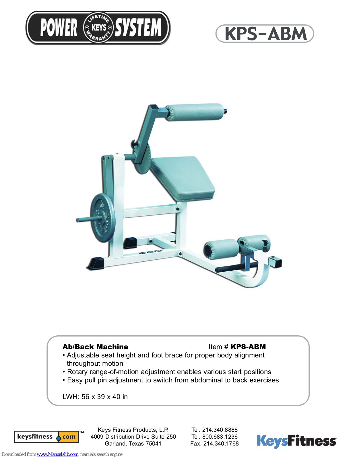 Keys Fitness Power System KPS-ABM Features - ManualMachine.com