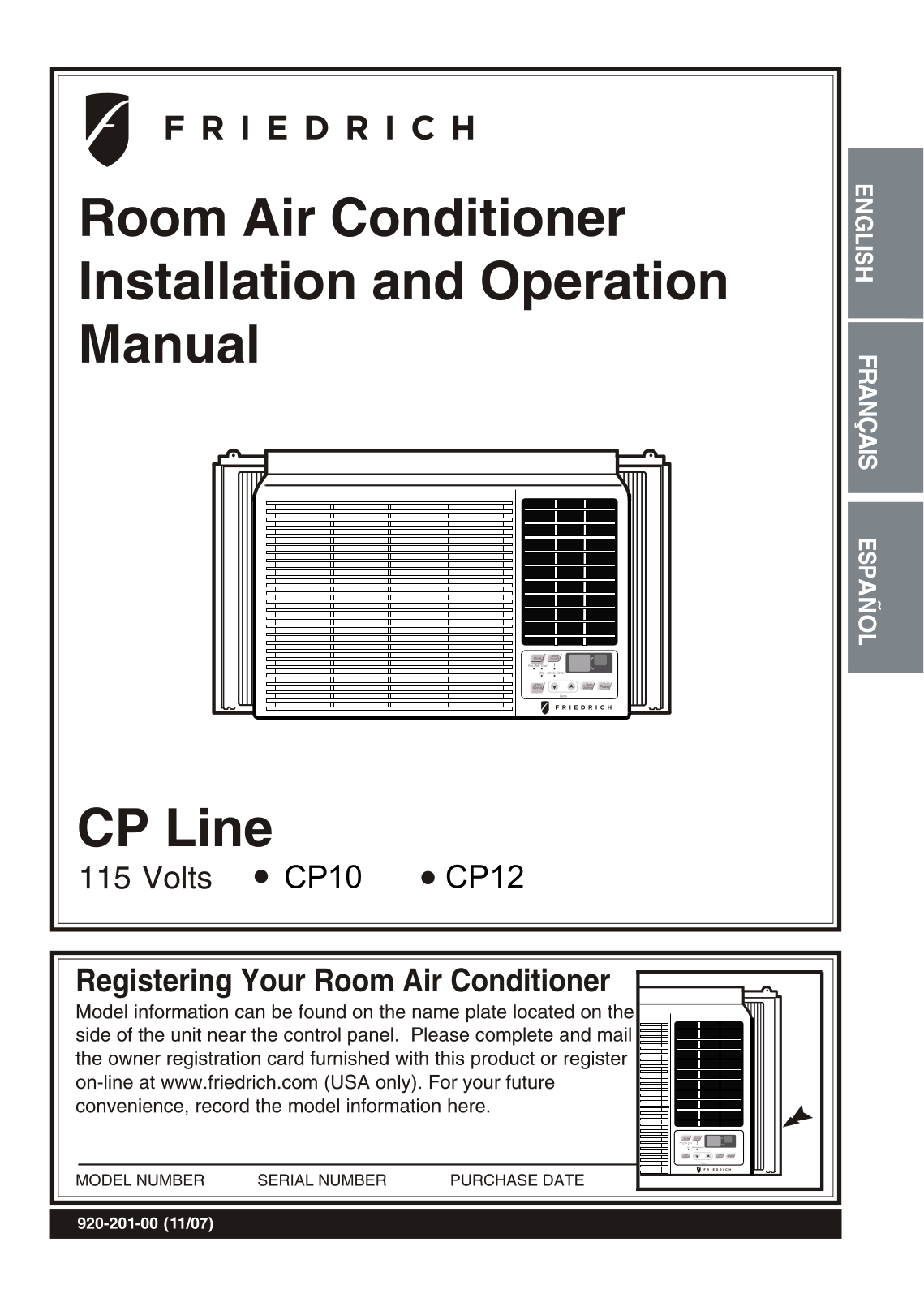 Friedrich cp12, cp10 User Manual