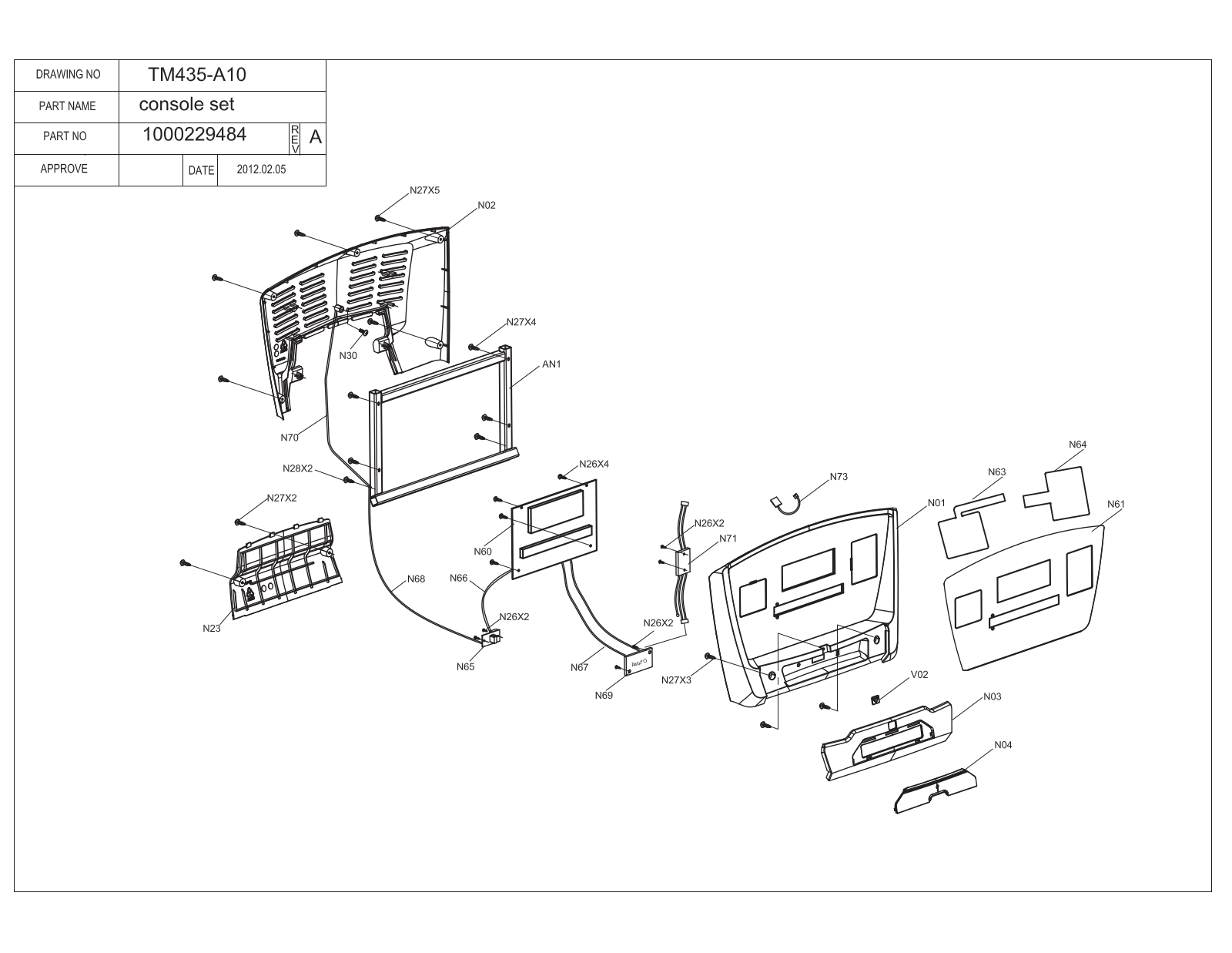 Horizon Fitness T40 Classic Non-Folding, TF20 Classic Folding, TF40 Classic Folding Exploded Diagram