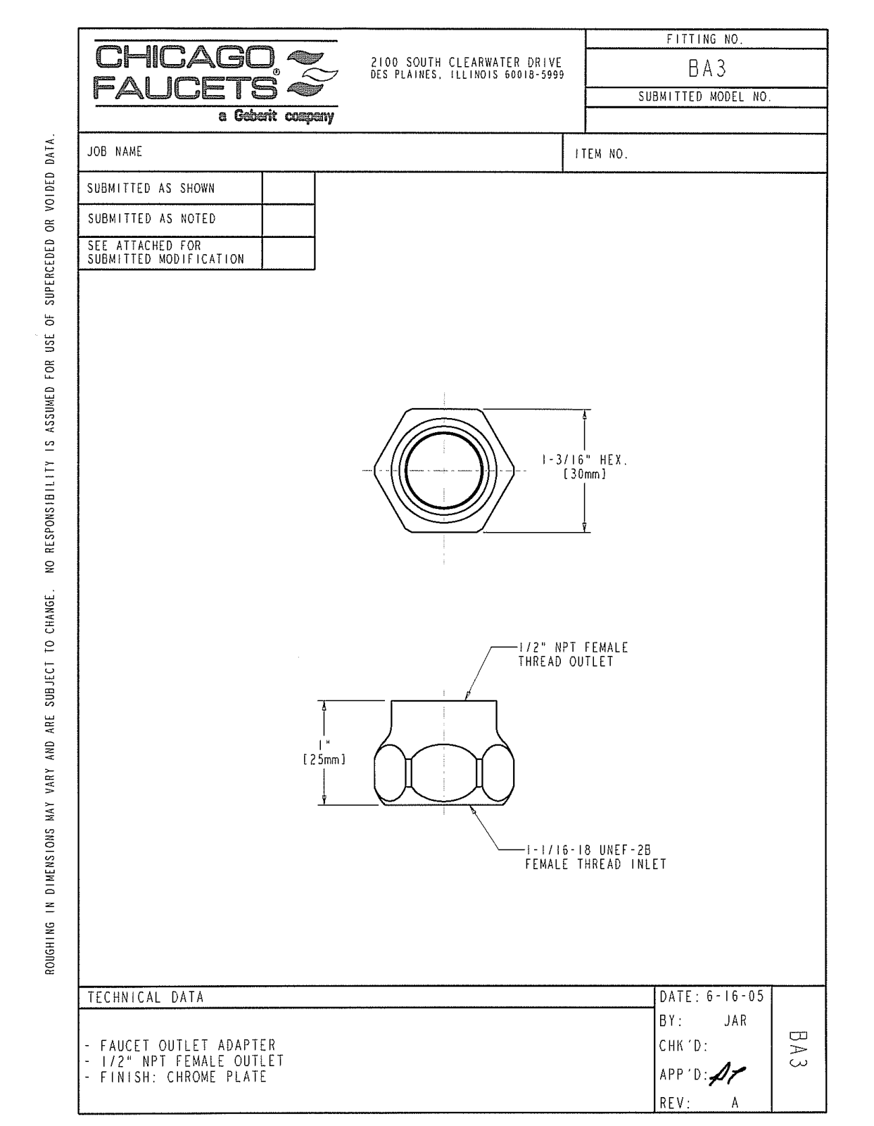 Chicago Faucet BA3JK User Manual