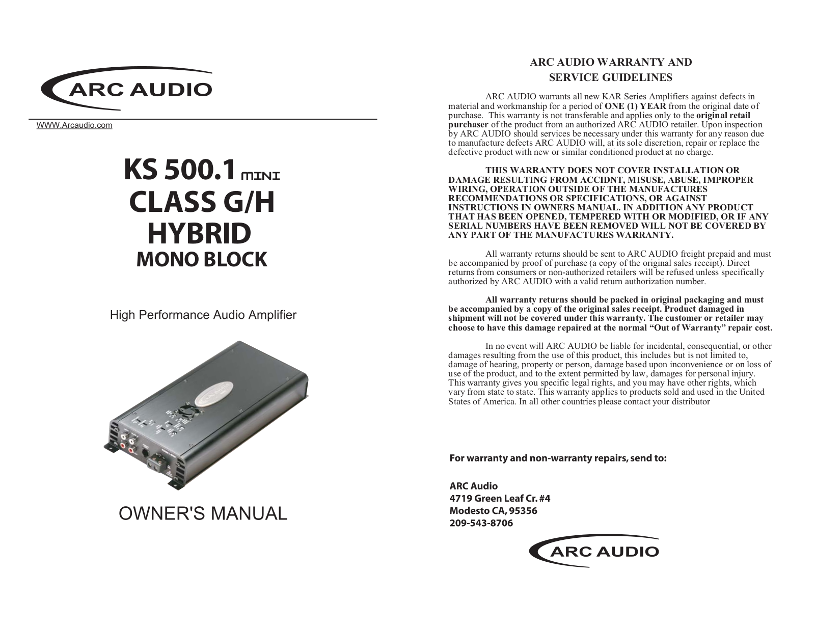 ARC Audio KS-500.1 Mini Owners manual