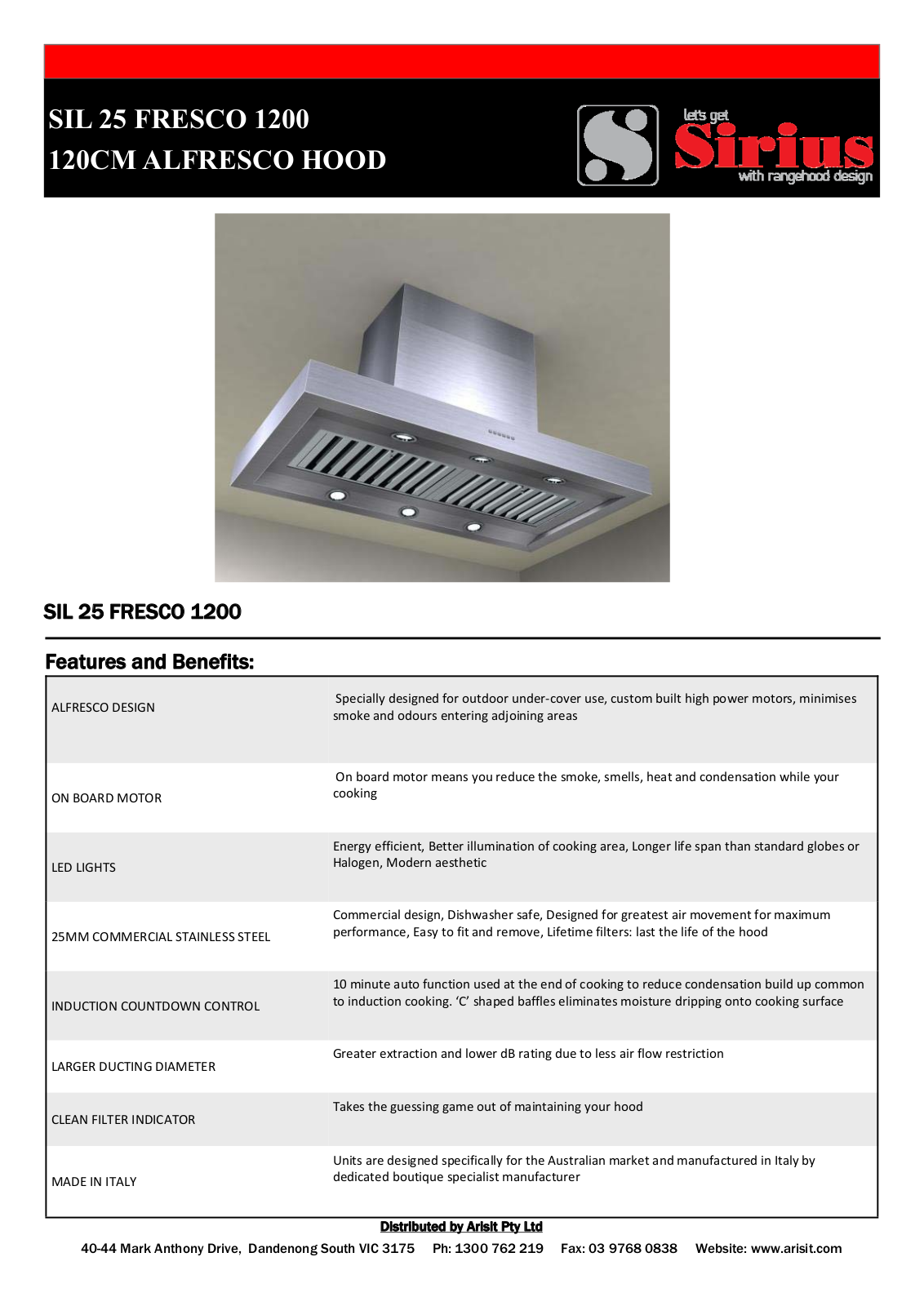 Sirius SILEM25BBQ1200 Specifications Sheet