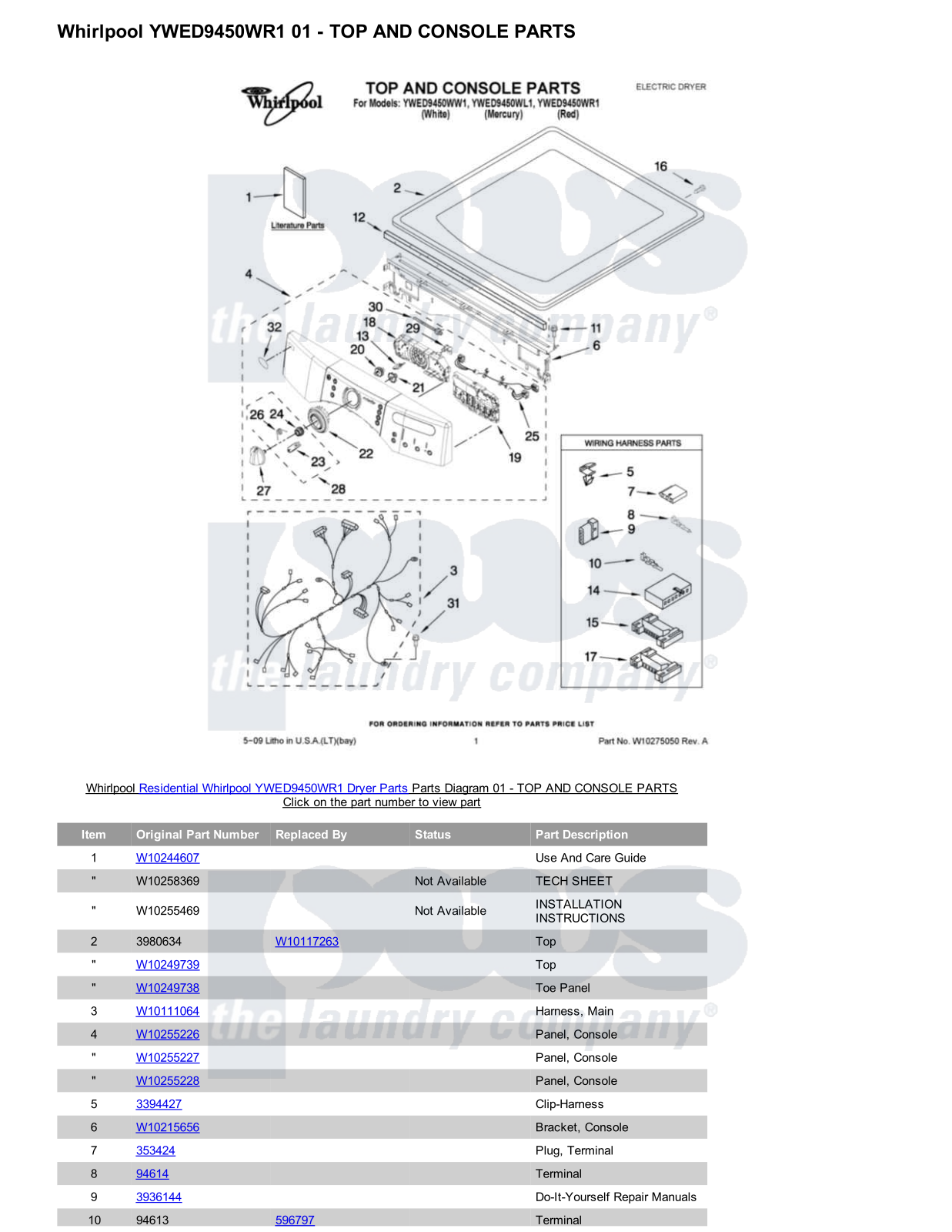 Whirlpool YWED9450WR1 Parts Diagram