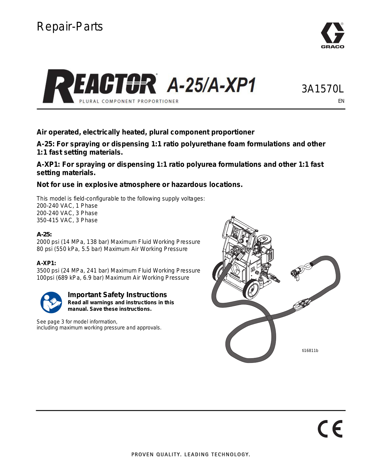 Graco Reactor A-25, Reactor A-XP1 Repair Parts