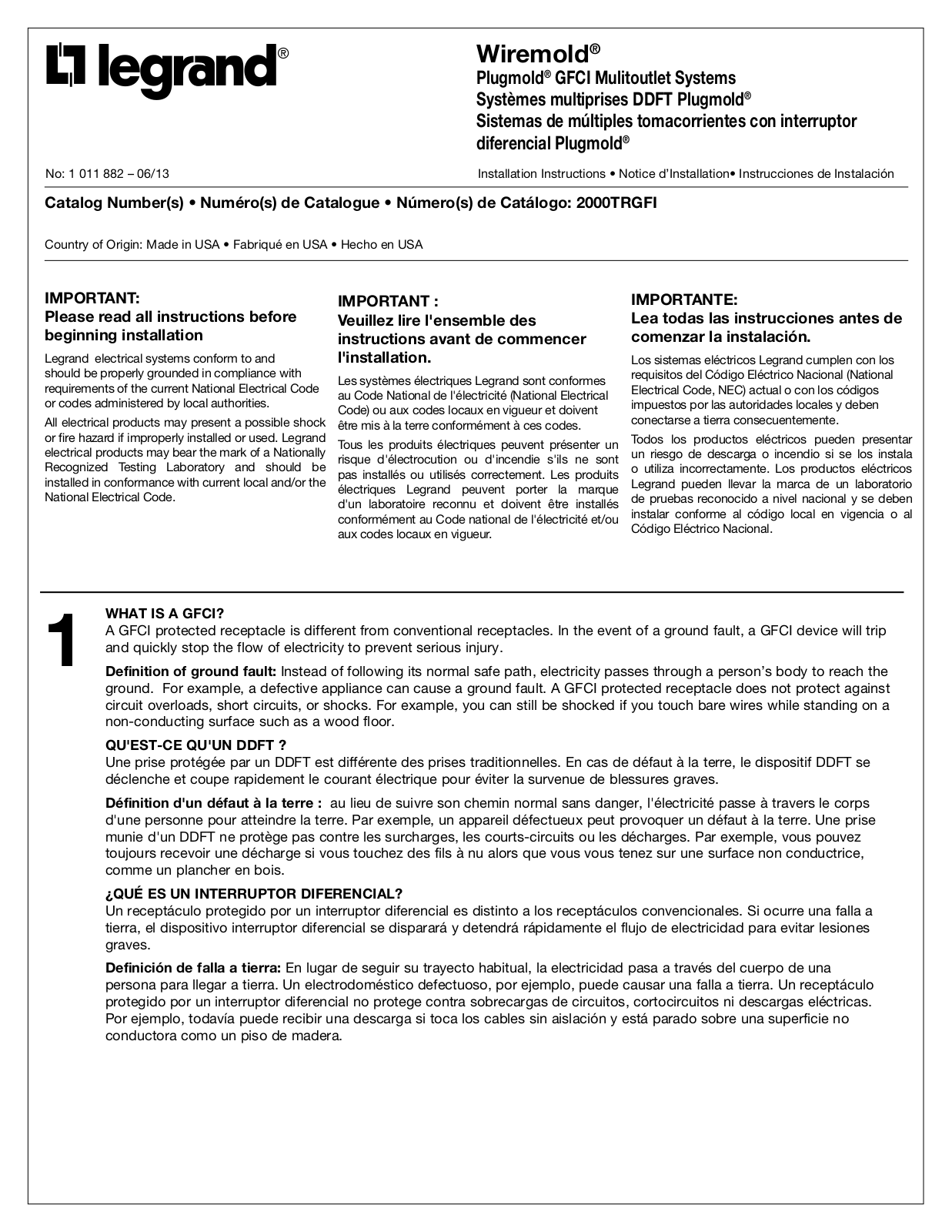 Legrand Plugmold GFCI User Manual