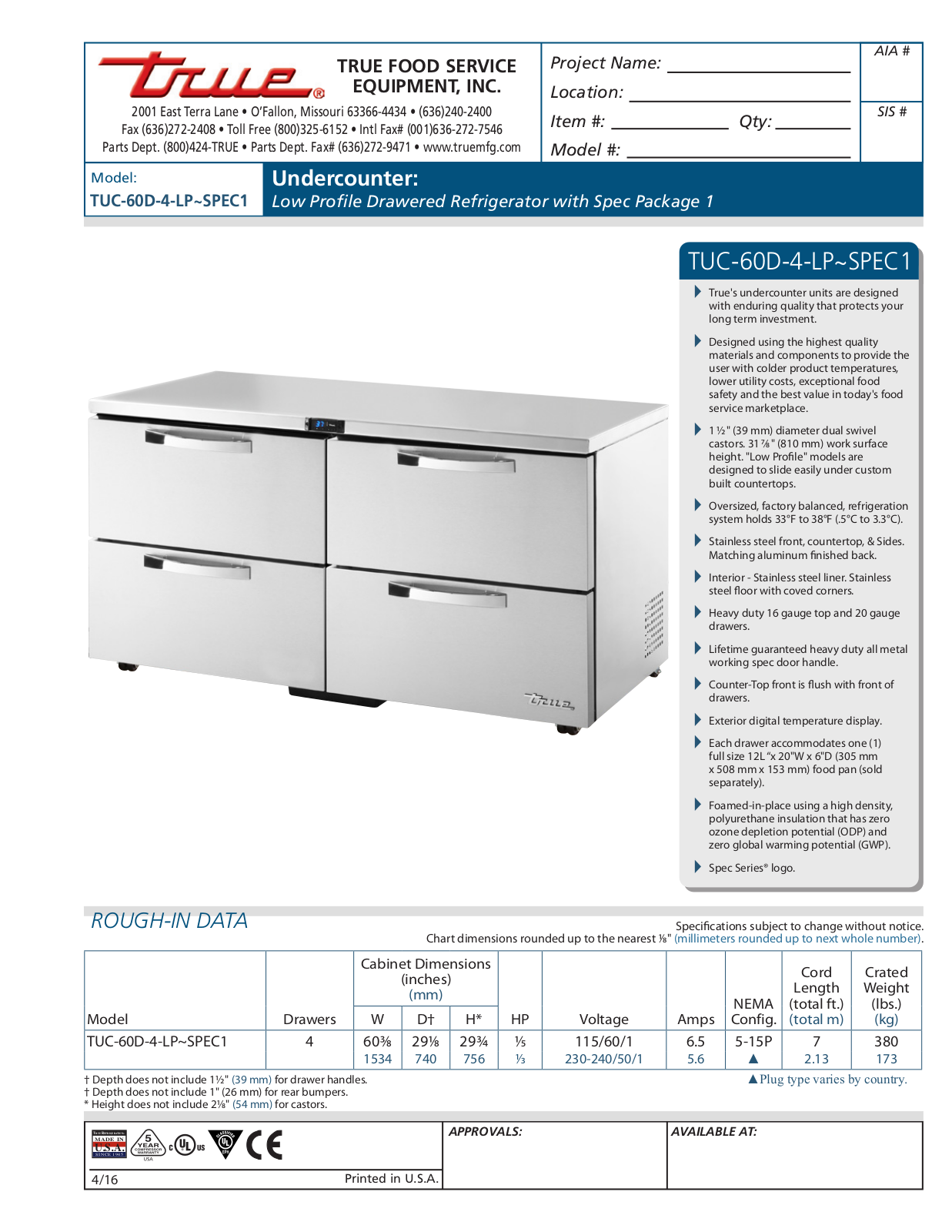 True TUC-60D-4-LP User Manual