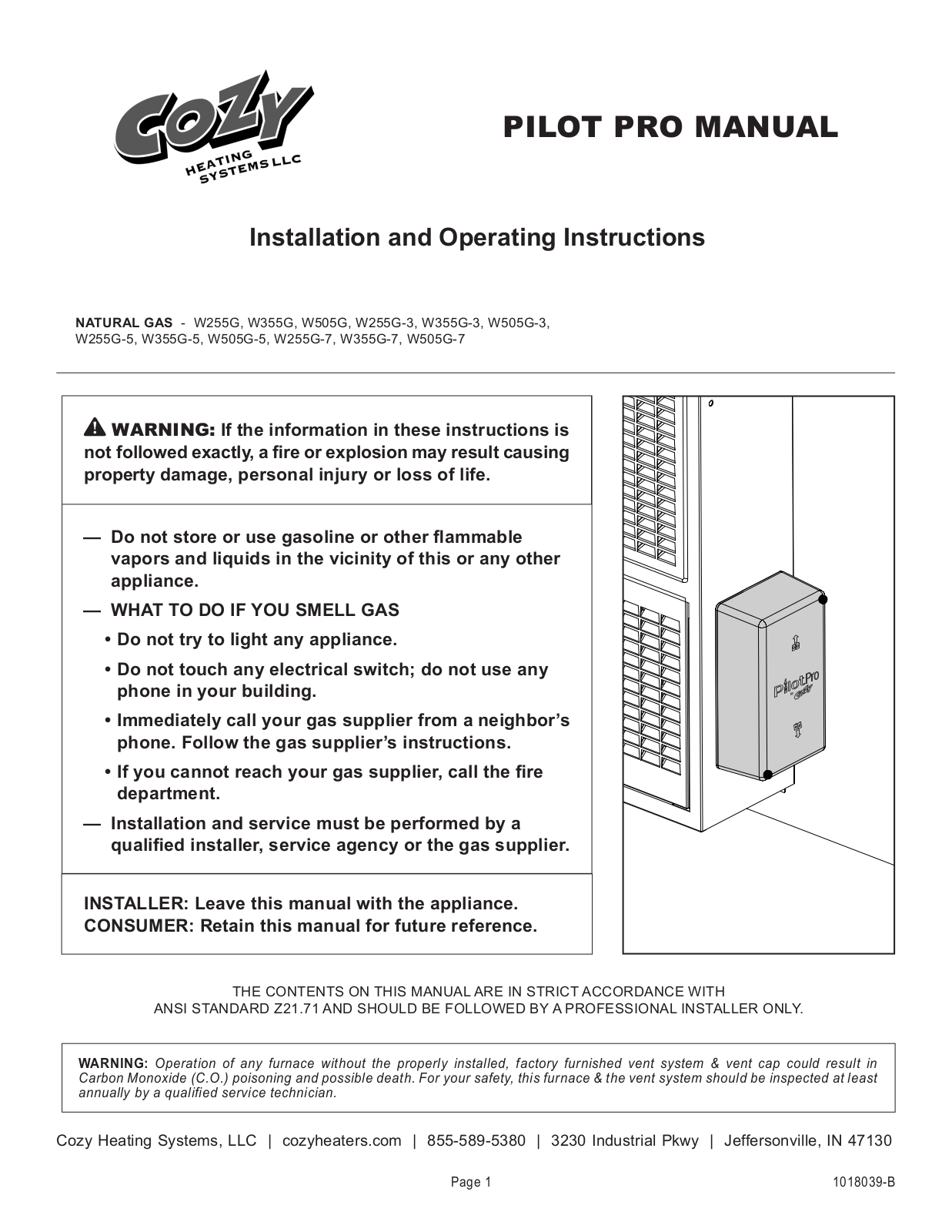 Cozy PILOT PRO Operating Instructions