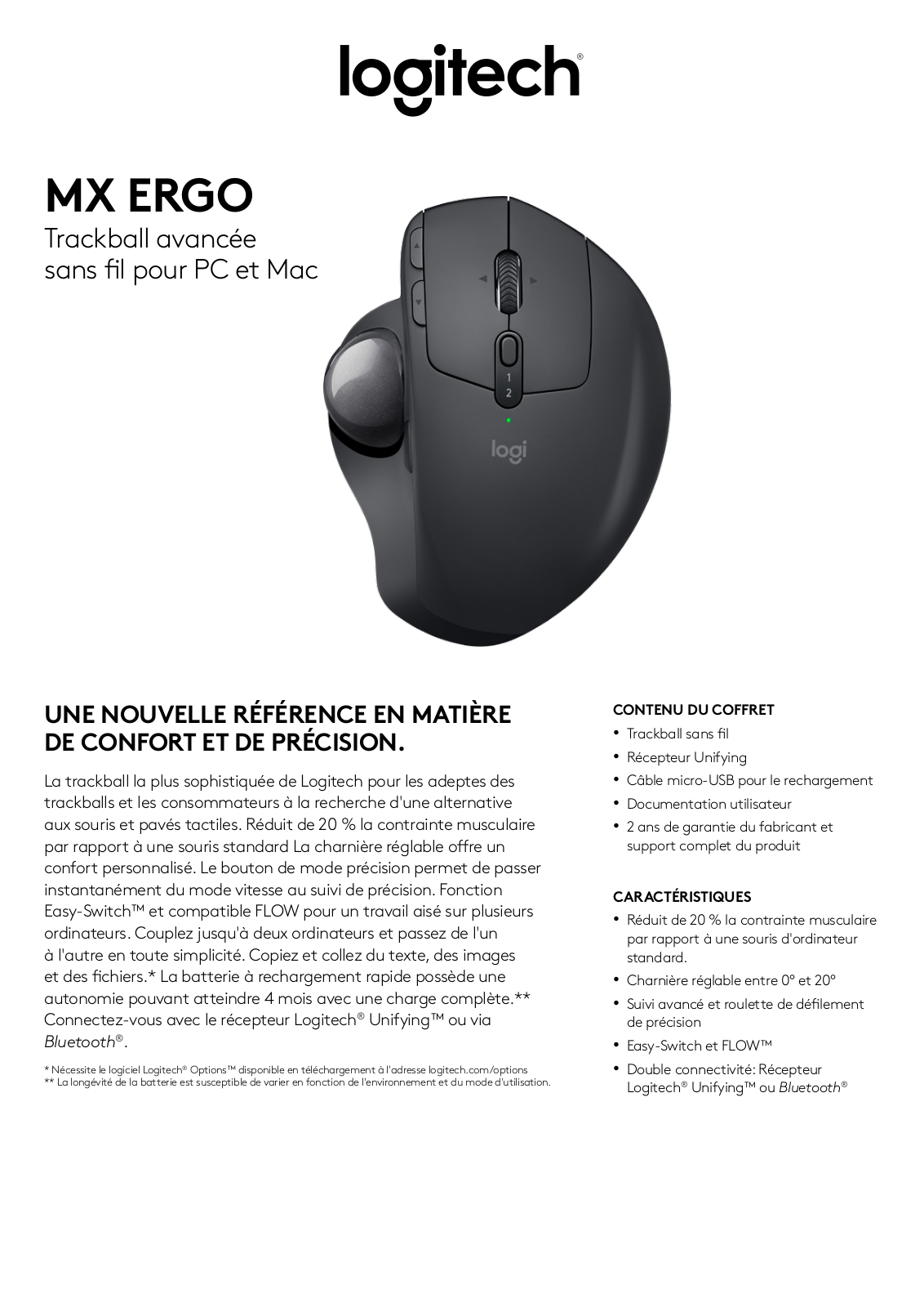 Logitech MX ERGO SPECIFICATIONS