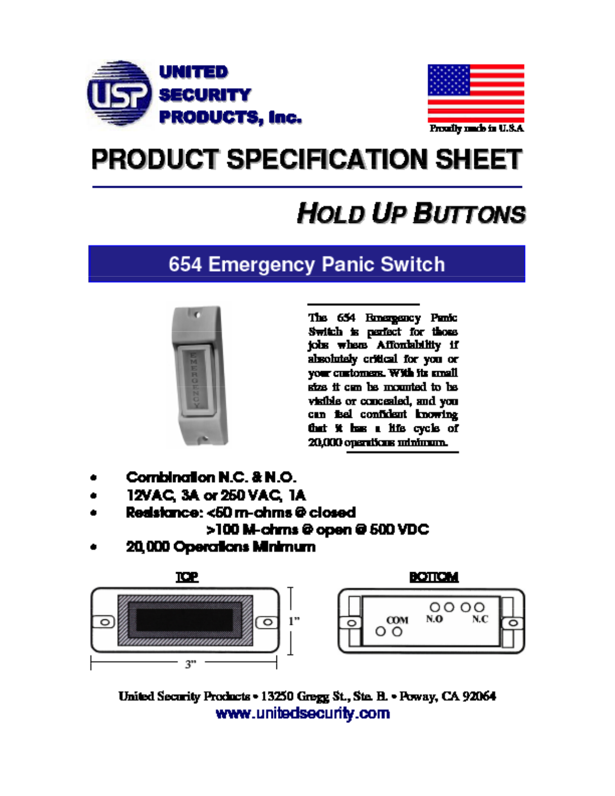 United Security Products 654 Specsheet