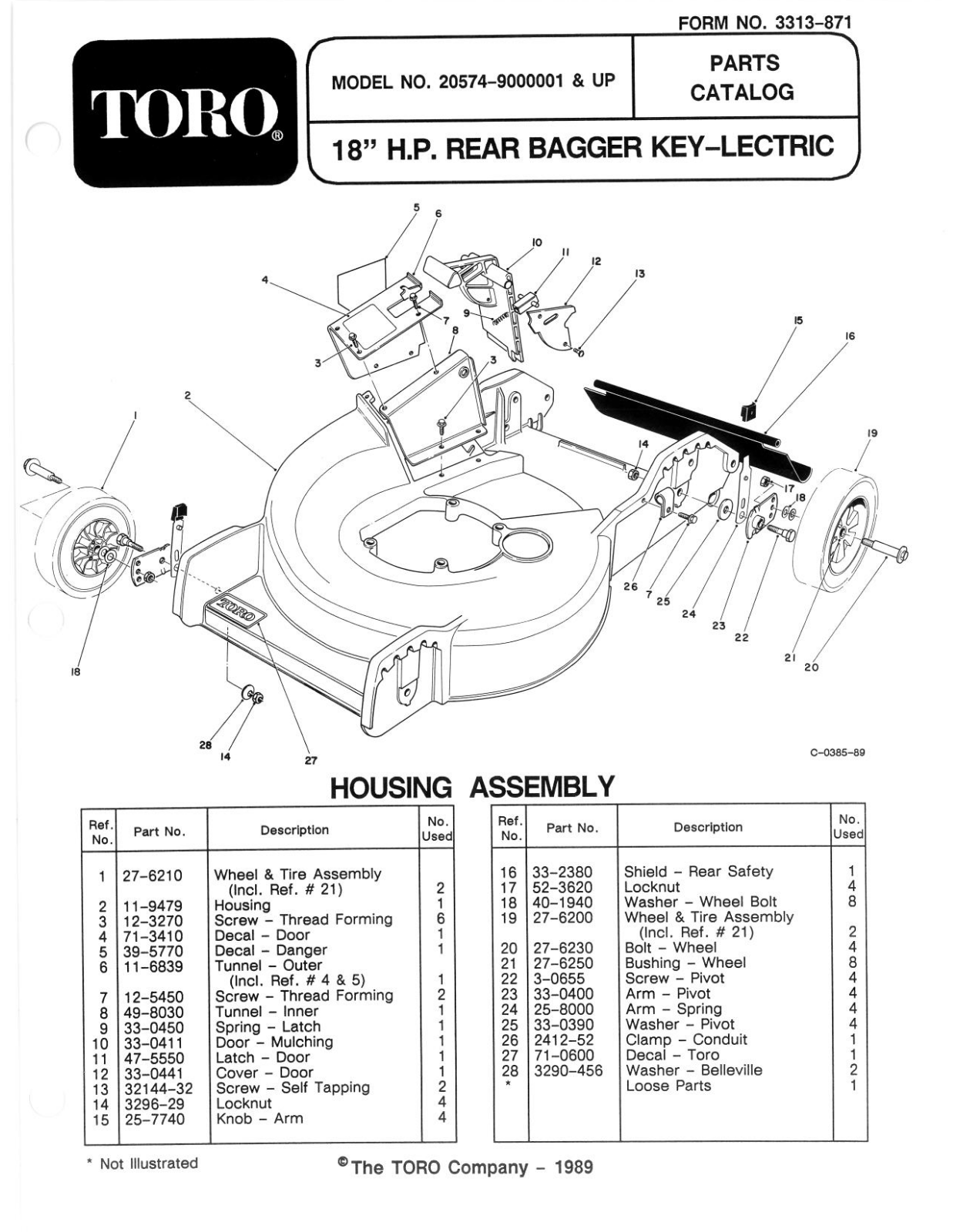 Toro 20574 Parts Catalogue