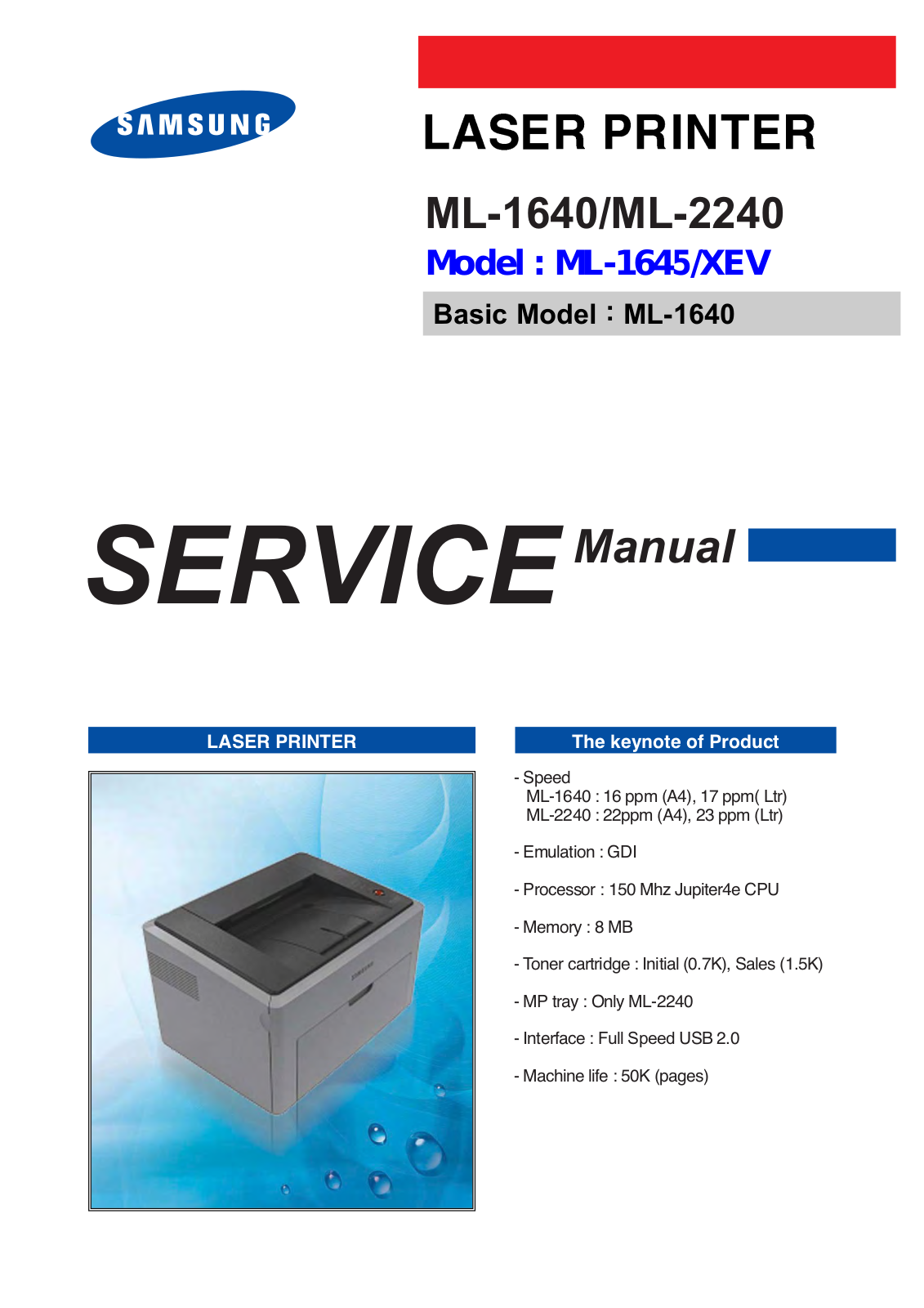 Samsung ML-1640, ML-2240 Service Manual