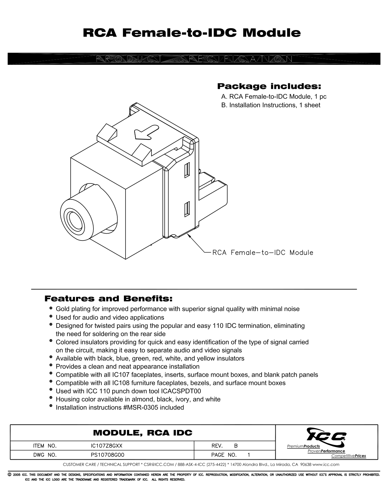 ICC IC107B8GIV, IC107R8GBK, IC107R8GWH Specsheet