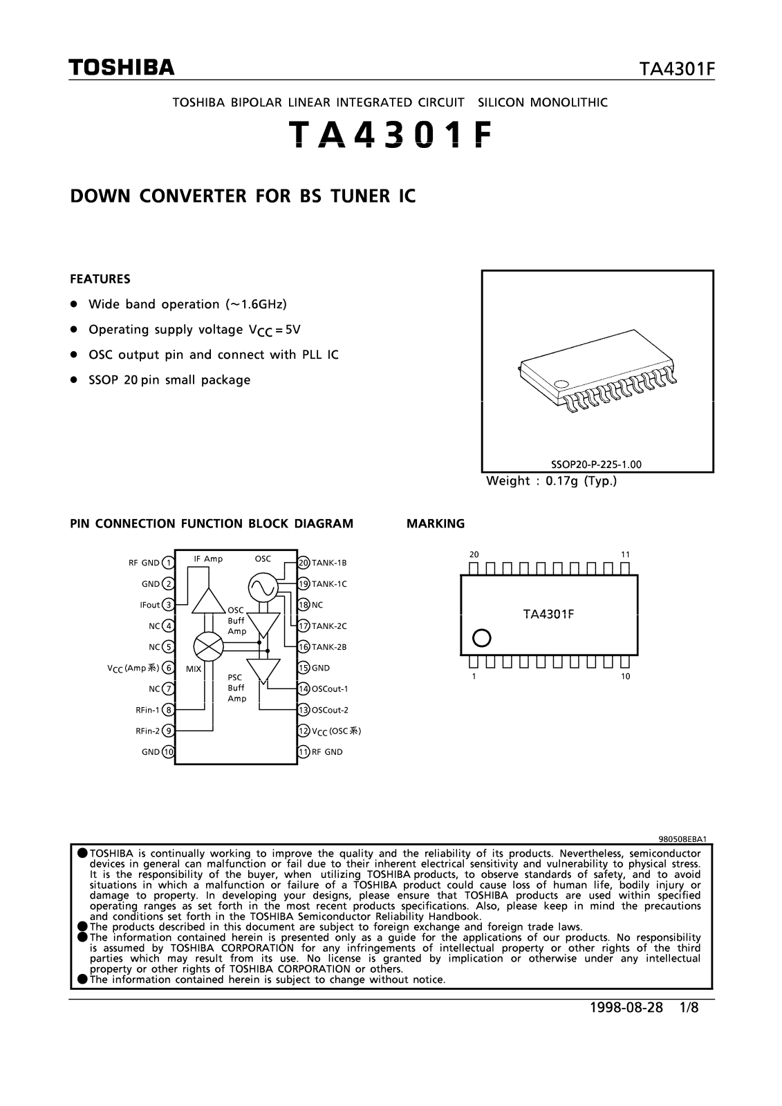 Toshiba TA4301F Datasheet