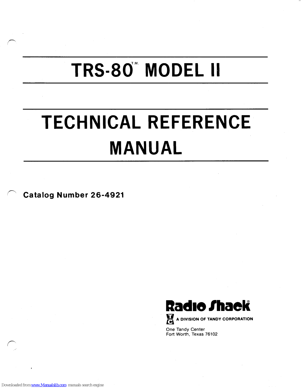 Tandy TRS-80 Model II Technical Reference Manual