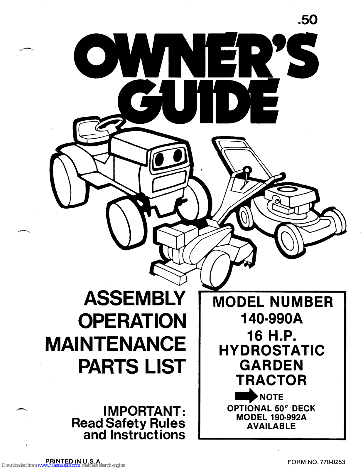 MTD 140-990A Owner's Manual