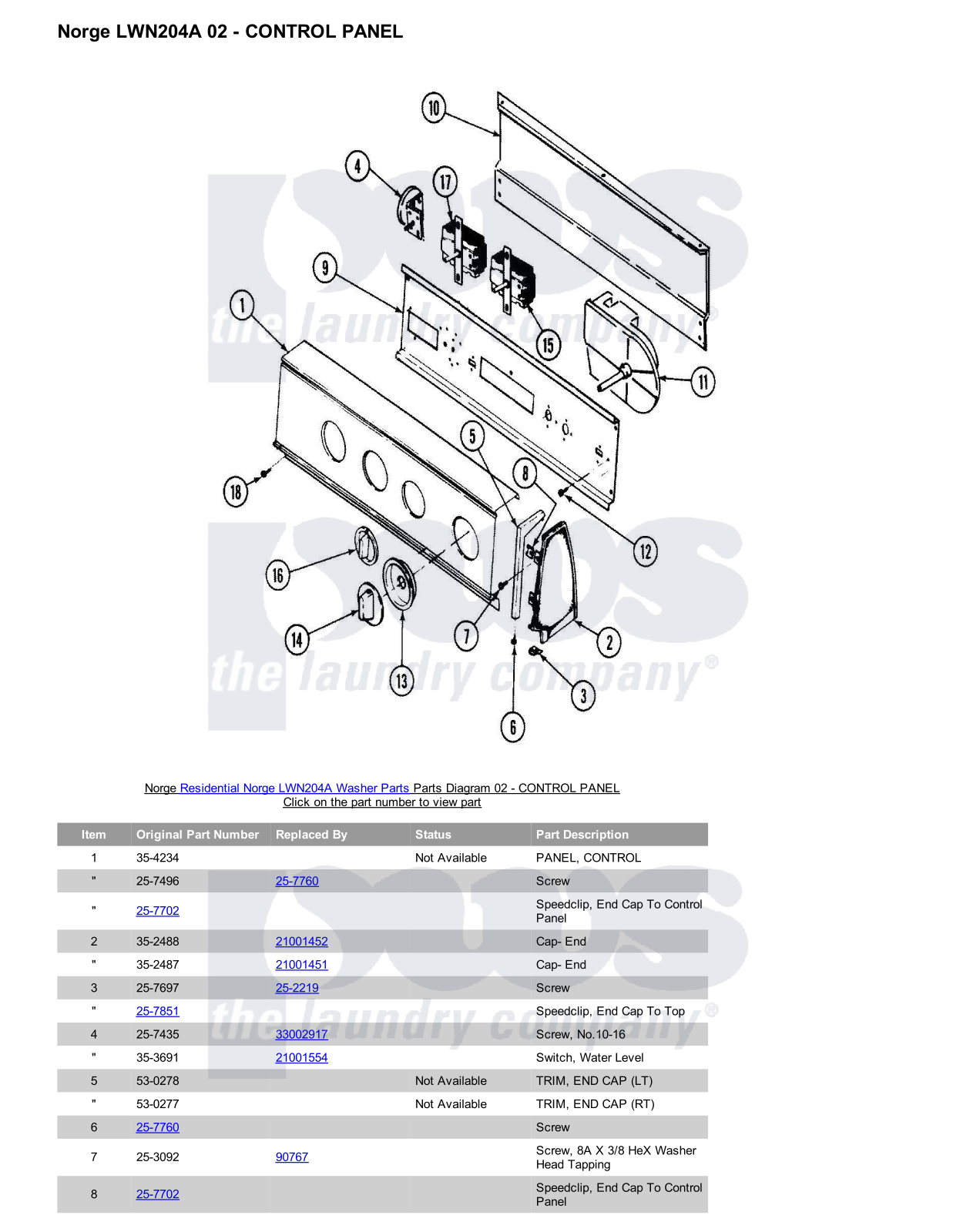 Norge LWN204A Parts Diagram